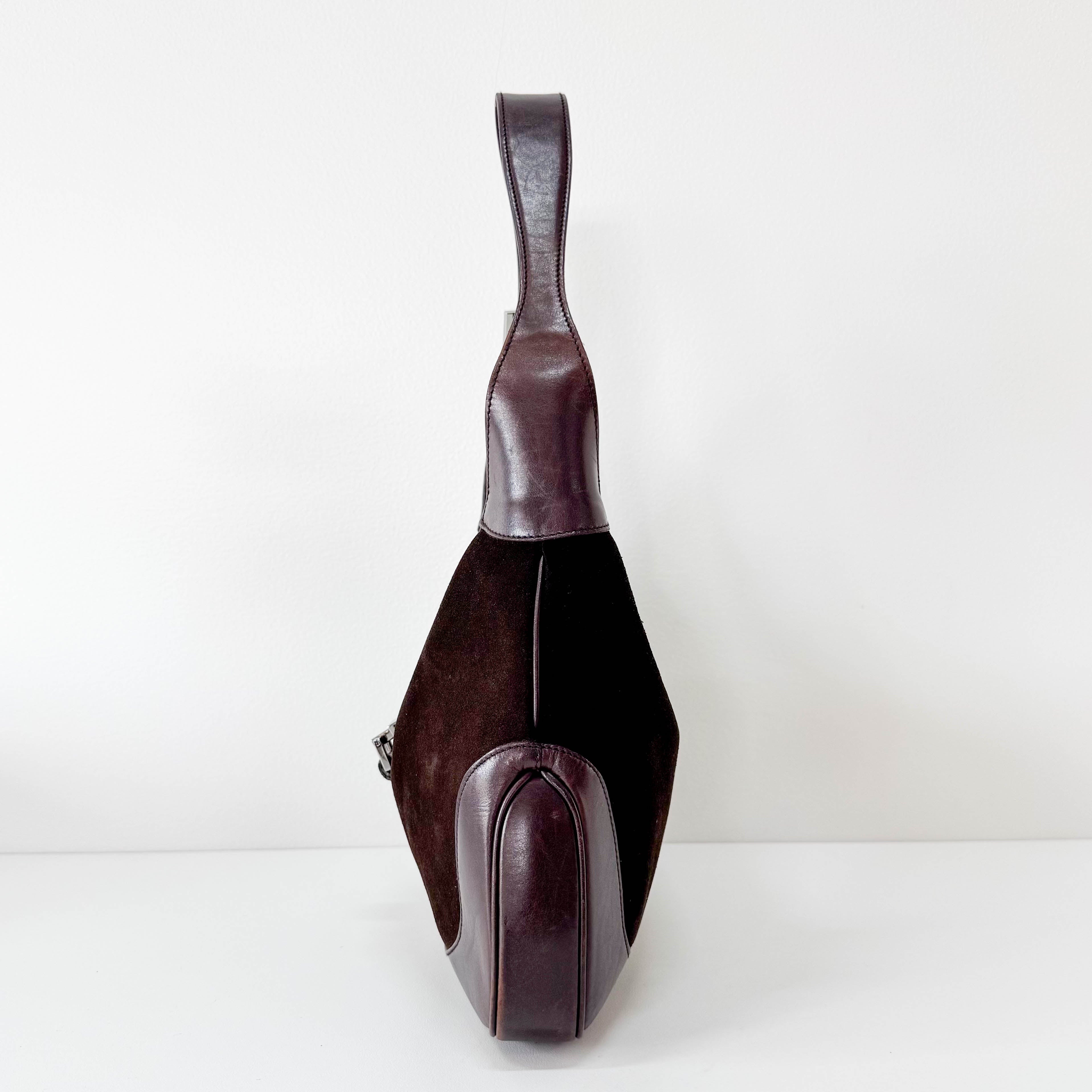 Jackie Ophidia Sherry Line Brown Suede Shoulder Bag