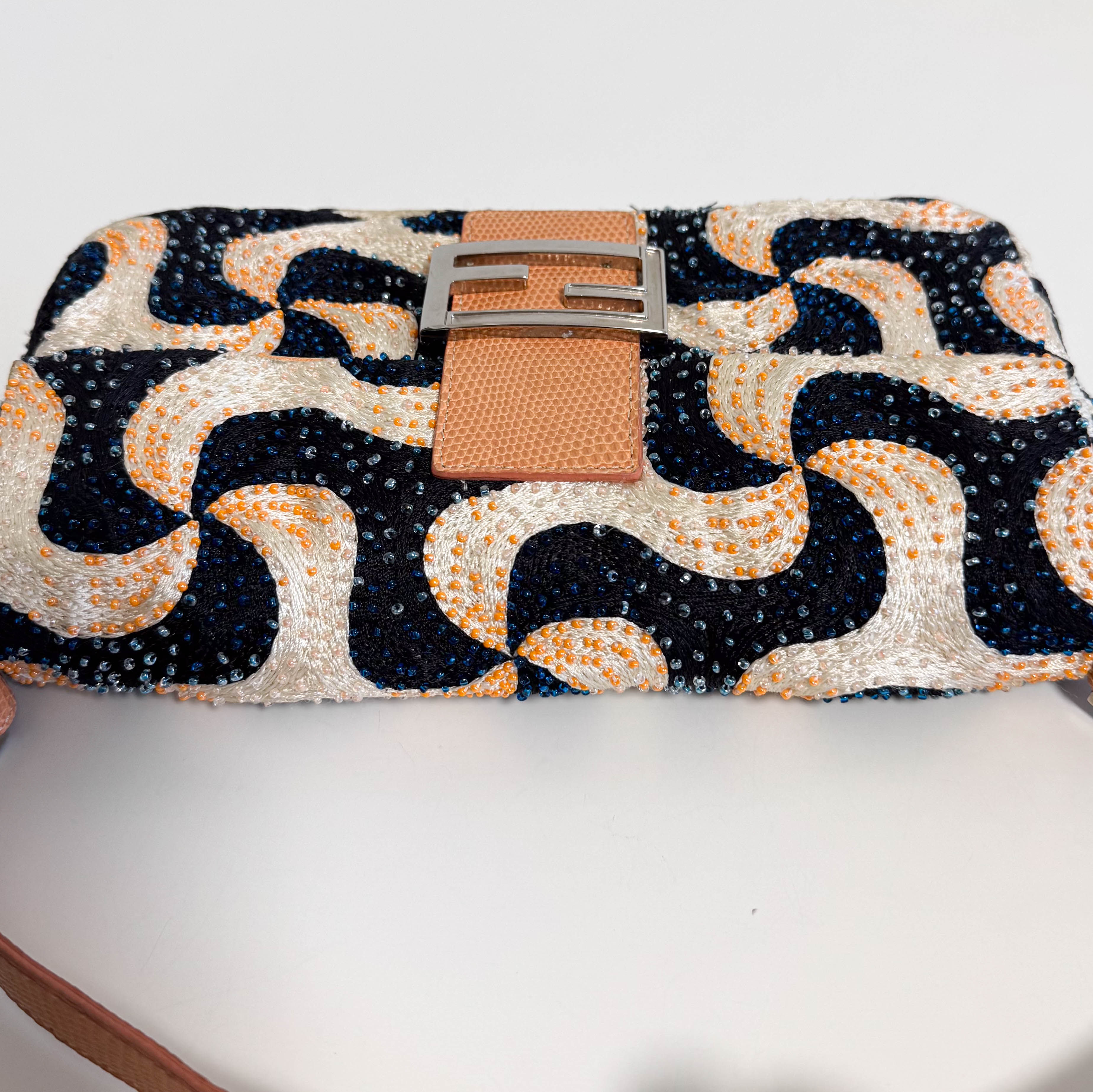 Baguette Beads White Orange Blue Shoulder Bag