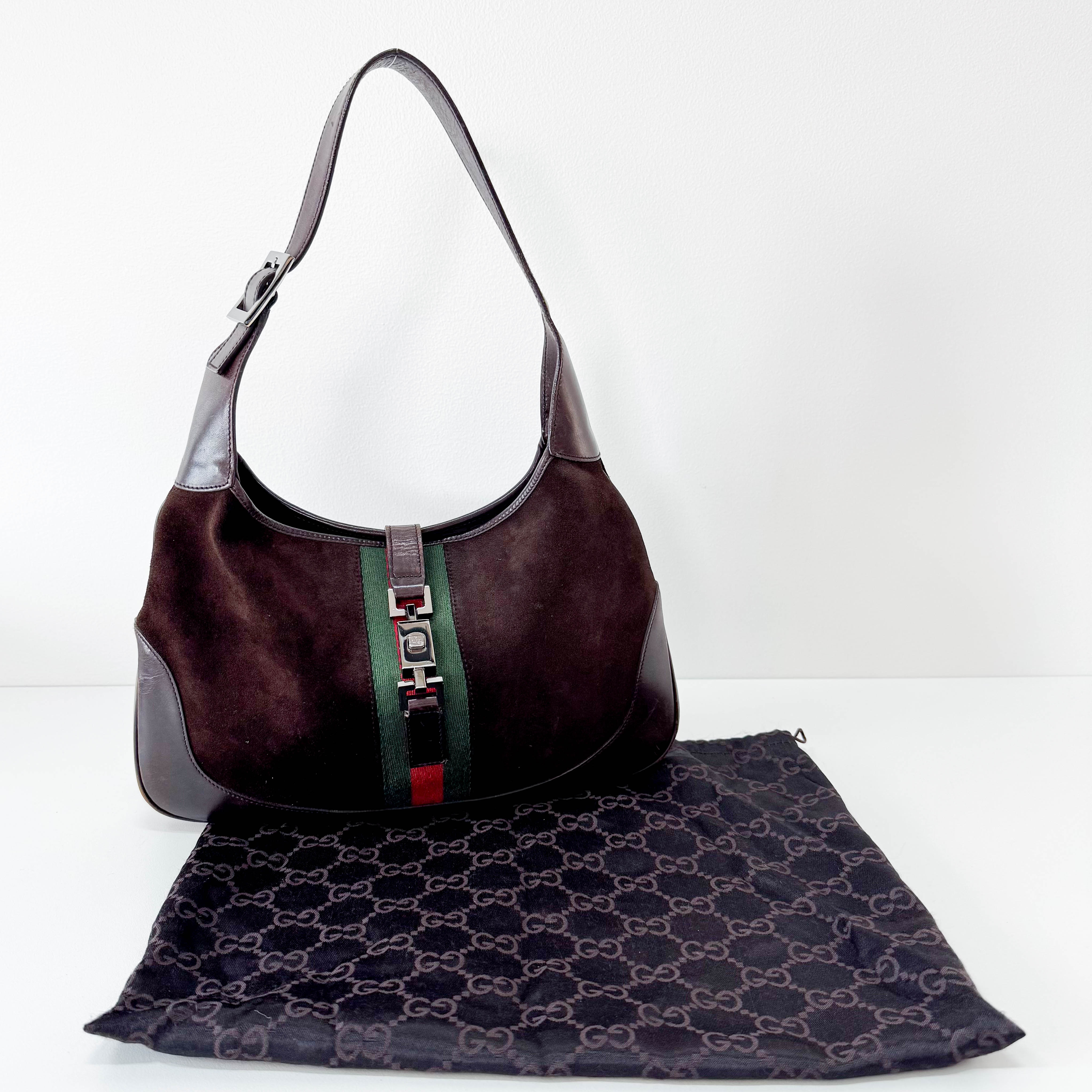 Jackie Ophidia Sherry Line Brown Suede Shoulder Bag