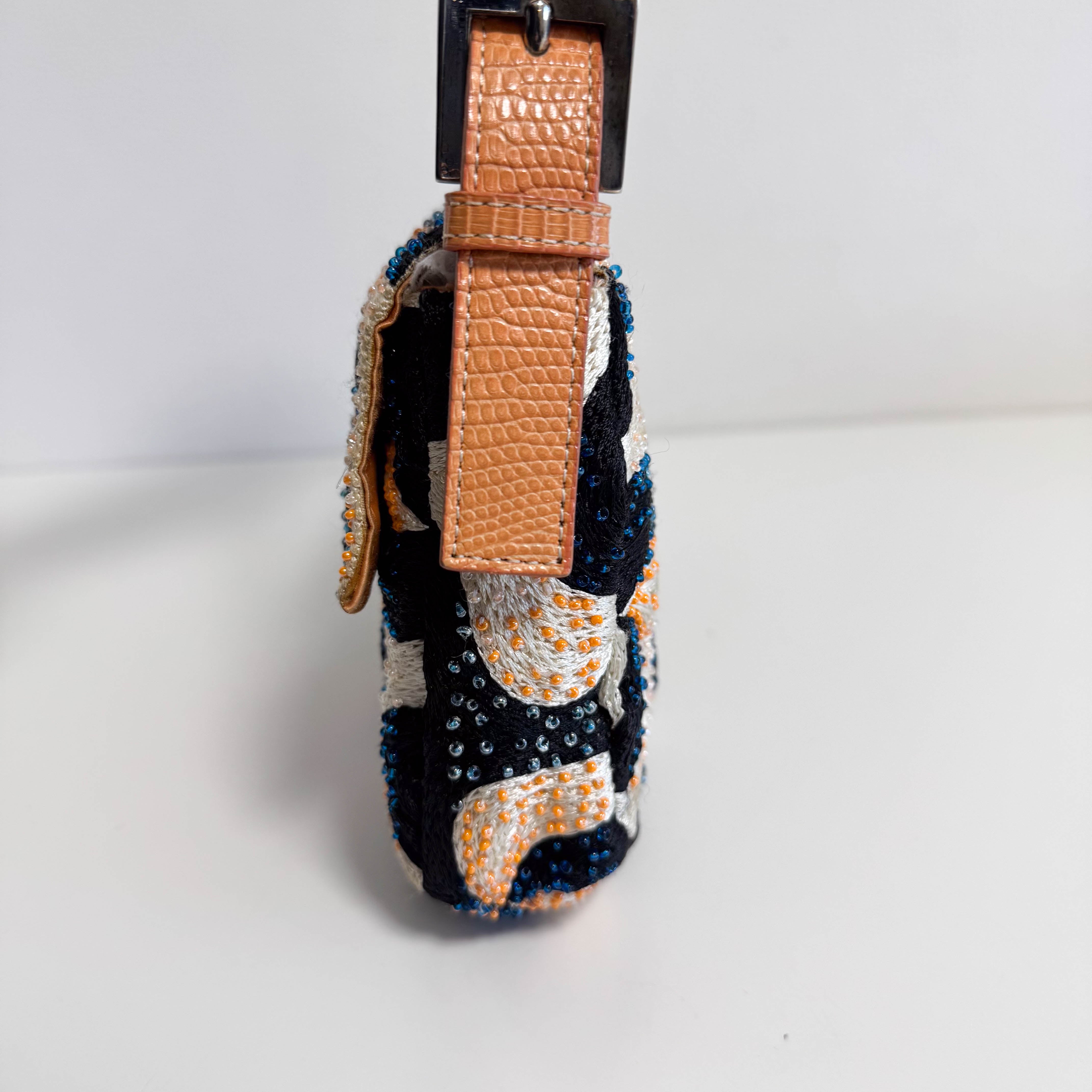 Baguette Beads White Orange Blue Shoulder Bag