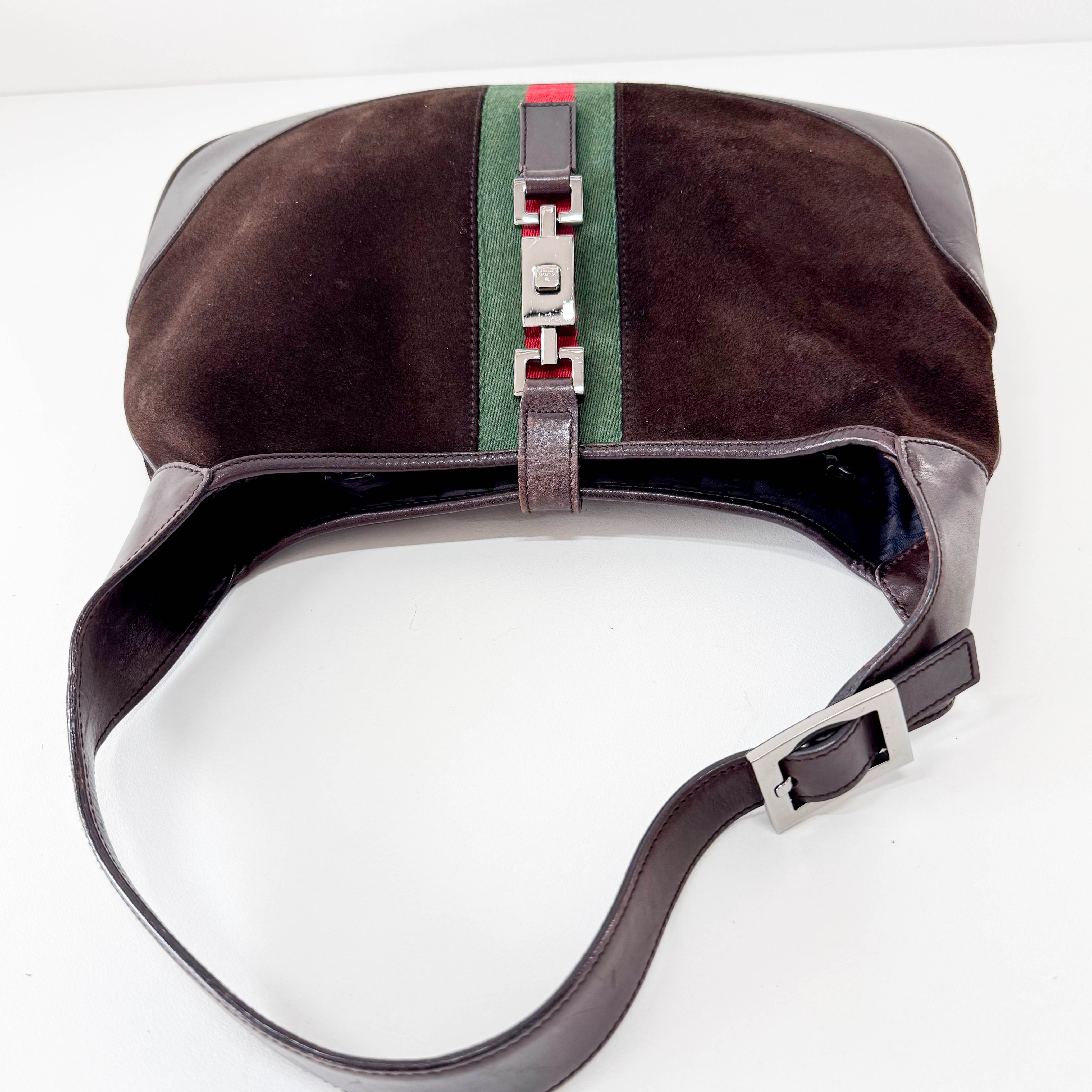 Jackie Ophidia Sherry Line Brown Suede Shoulder Bag