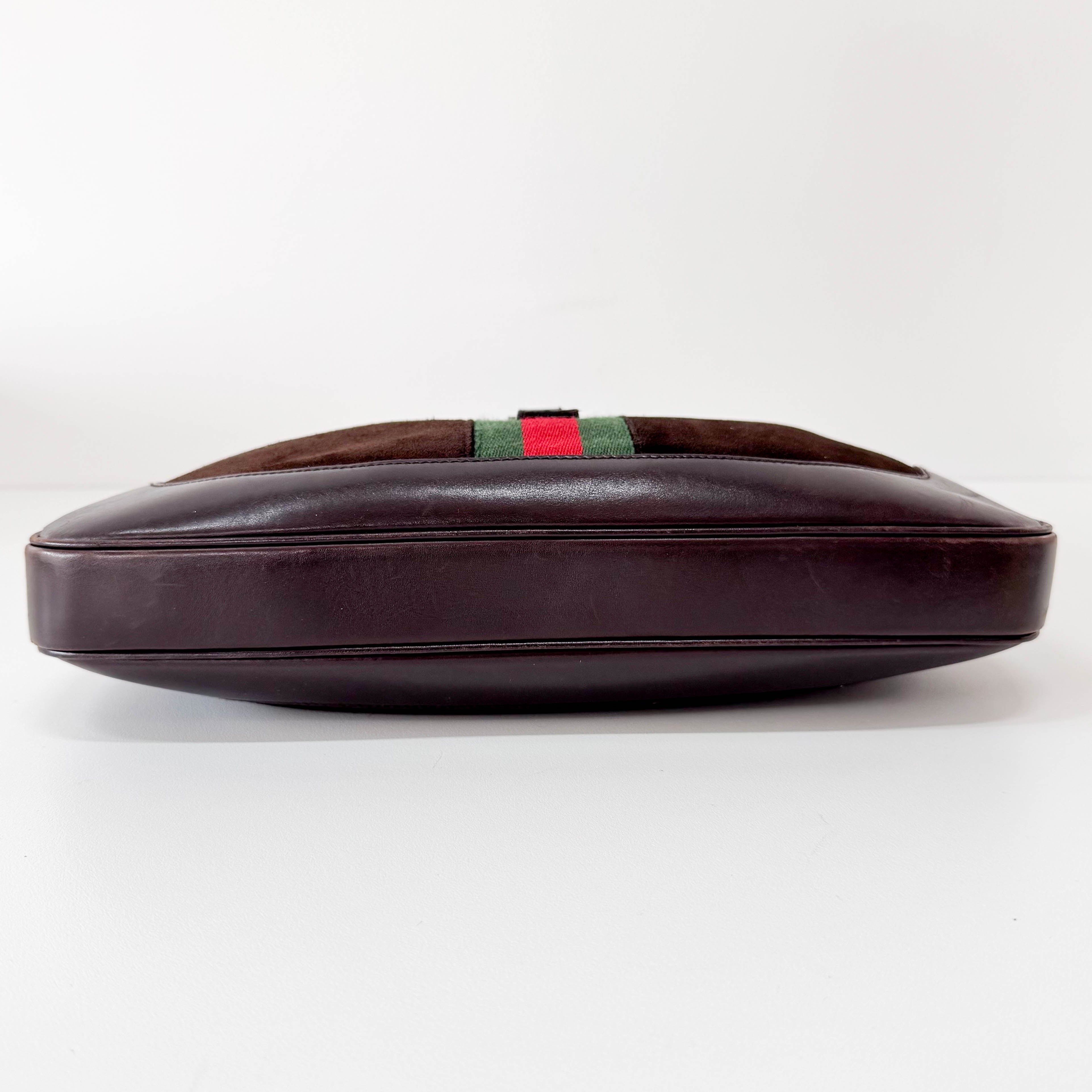 Jackie Ophidia Sherry Line Brown Suede Shoulder Bag