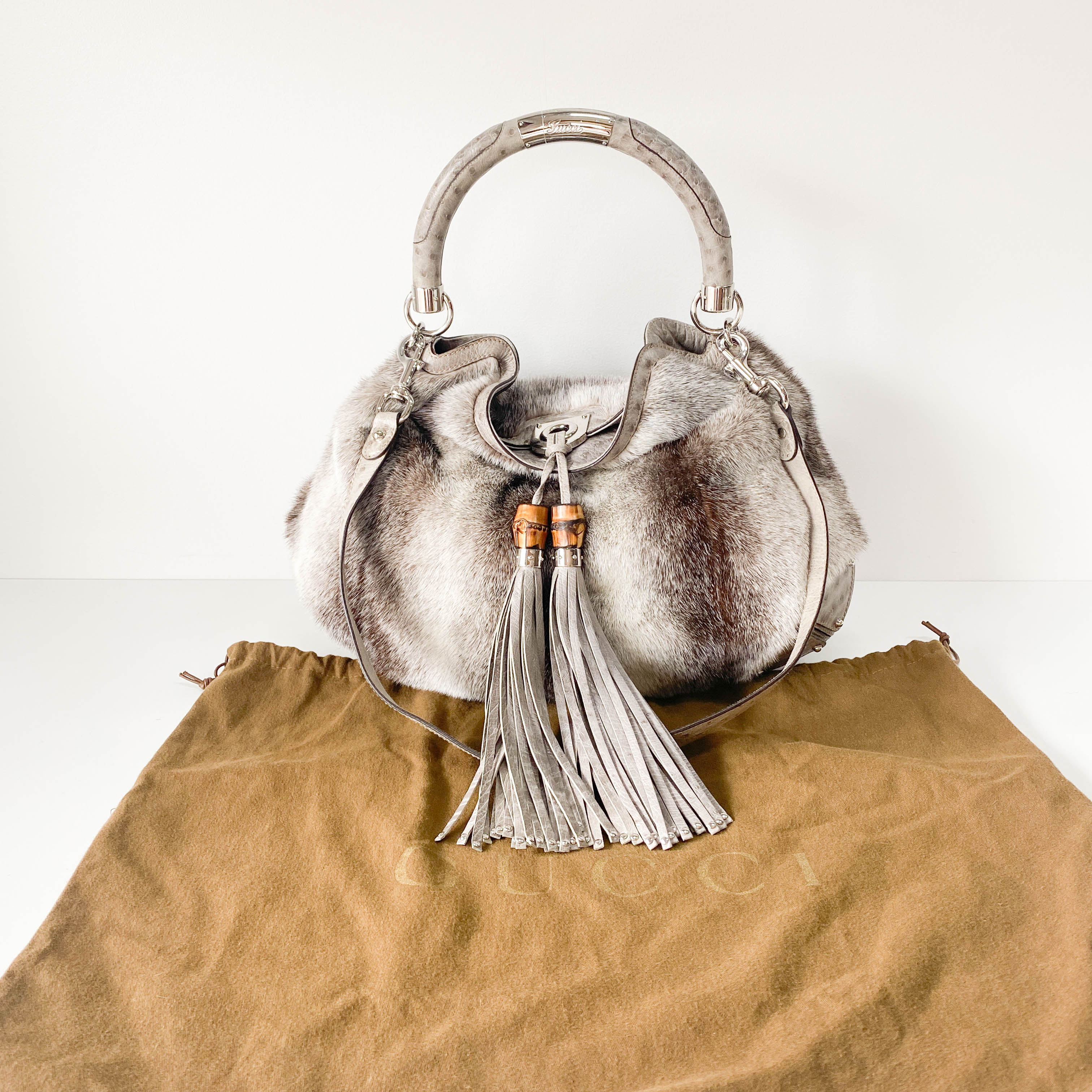 Grey Fur Two Way Bag