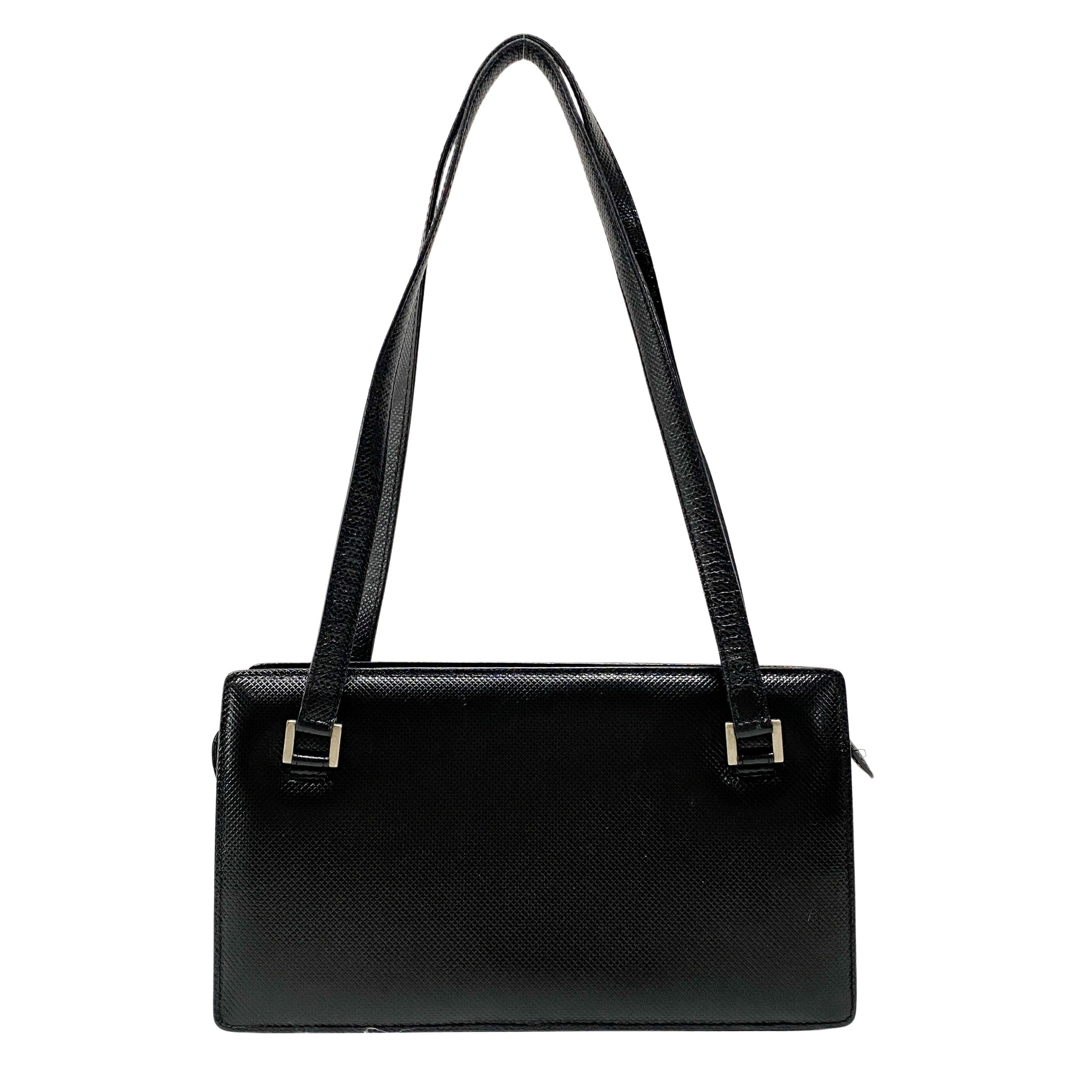 Black Embossed Leather Shoulder Bag