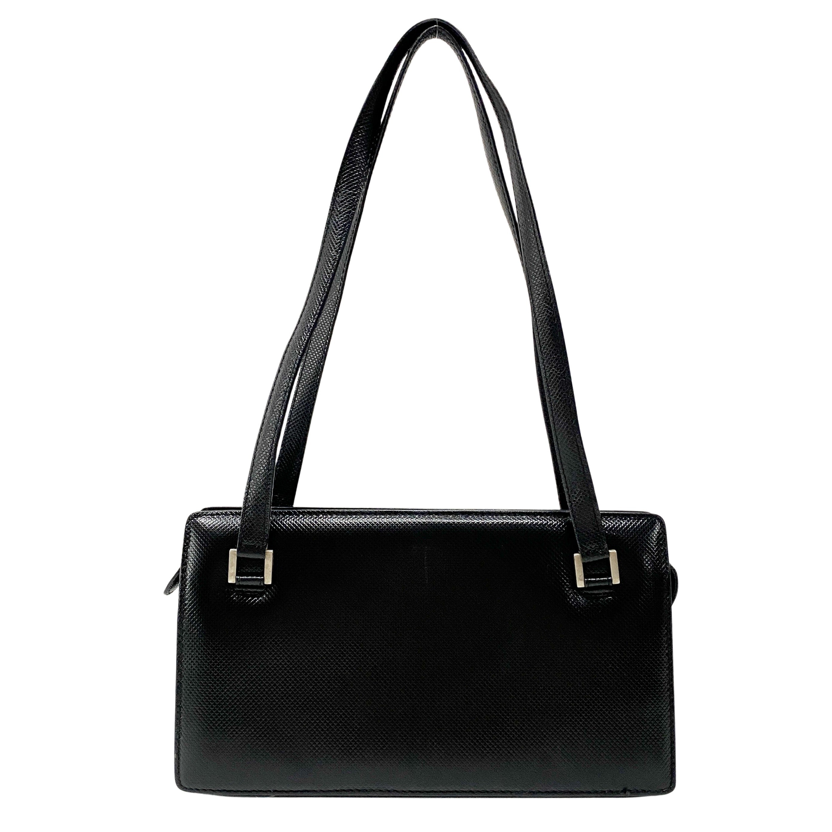 Black Embossed Leather Shoulder Bag