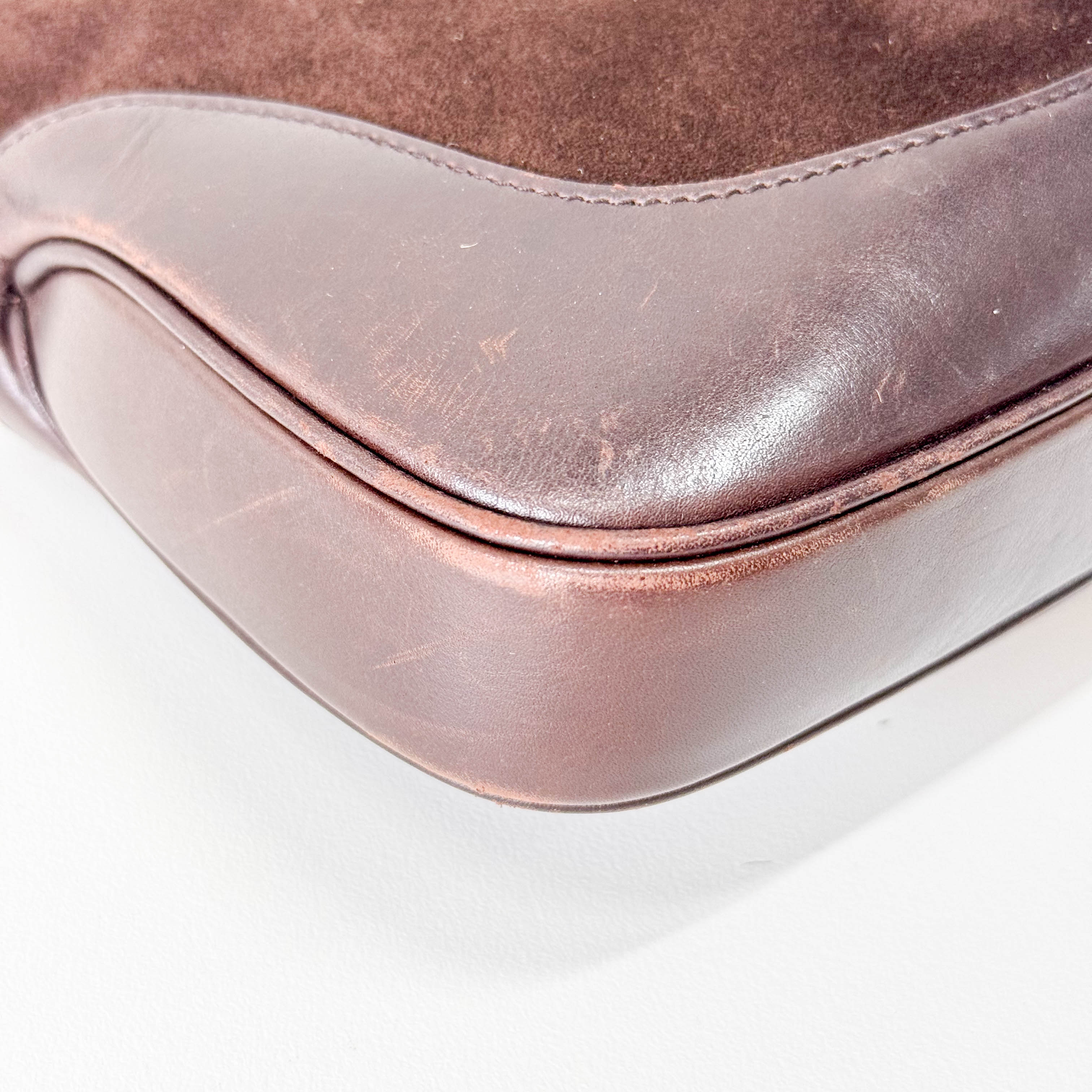 Jackie Ophidia Sherry Line Brown Suede Shoulder Bag