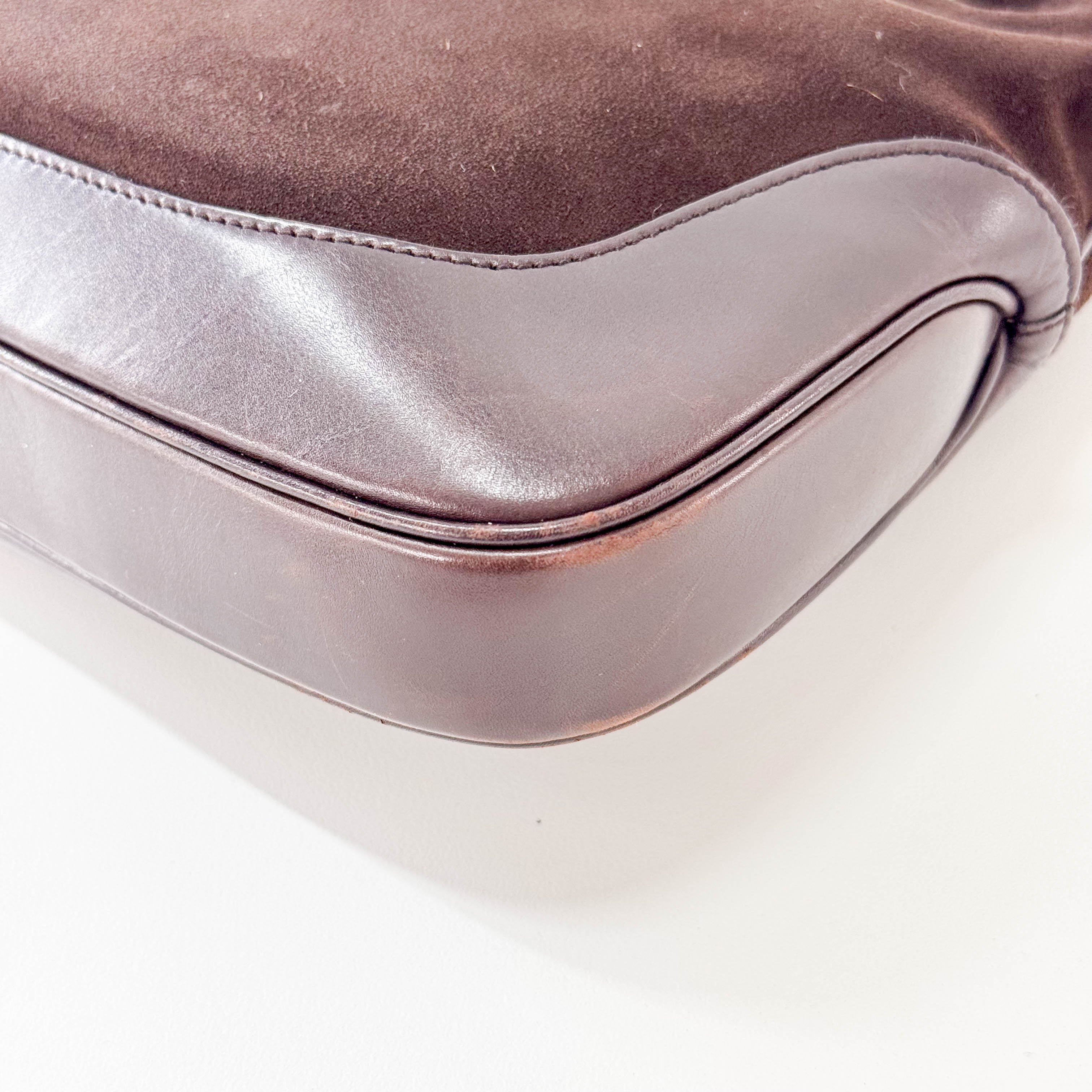 Jackie Ophidia Sherry Line Brown Suede Shoulder Bag