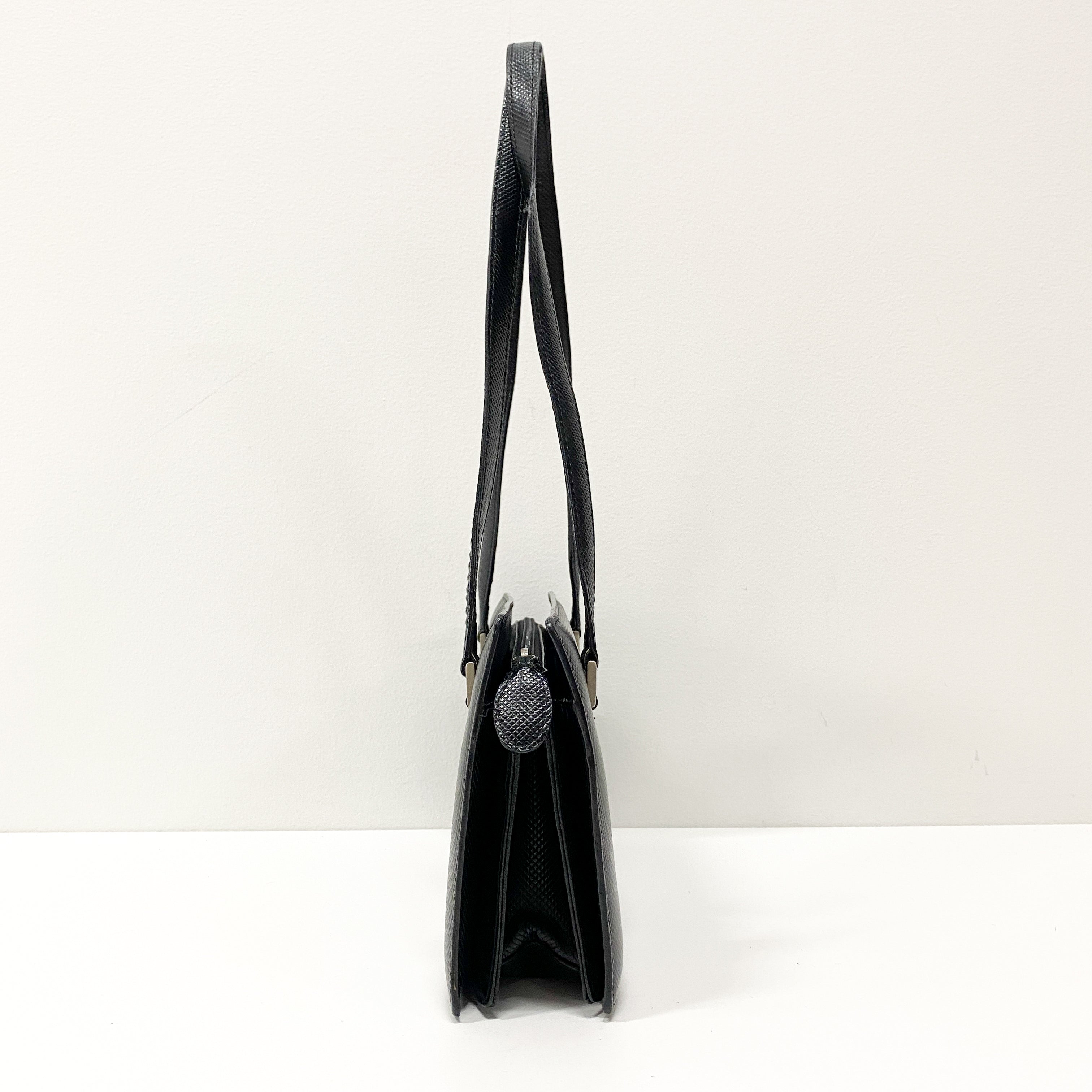 Black Embossed Leather Shoulder Bag
