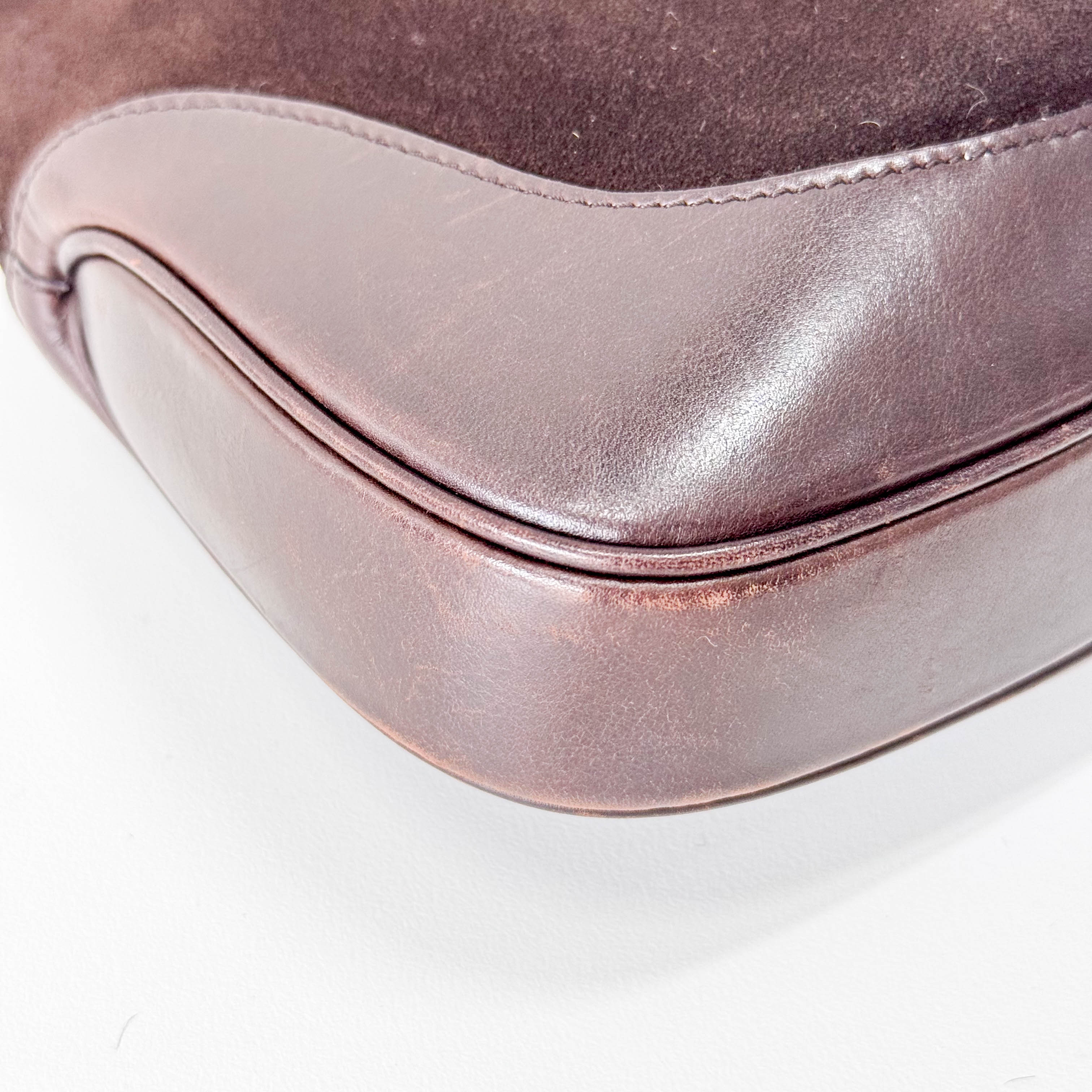 Jackie Ophidia Sherry Line Brown Suede Shoulder Bag