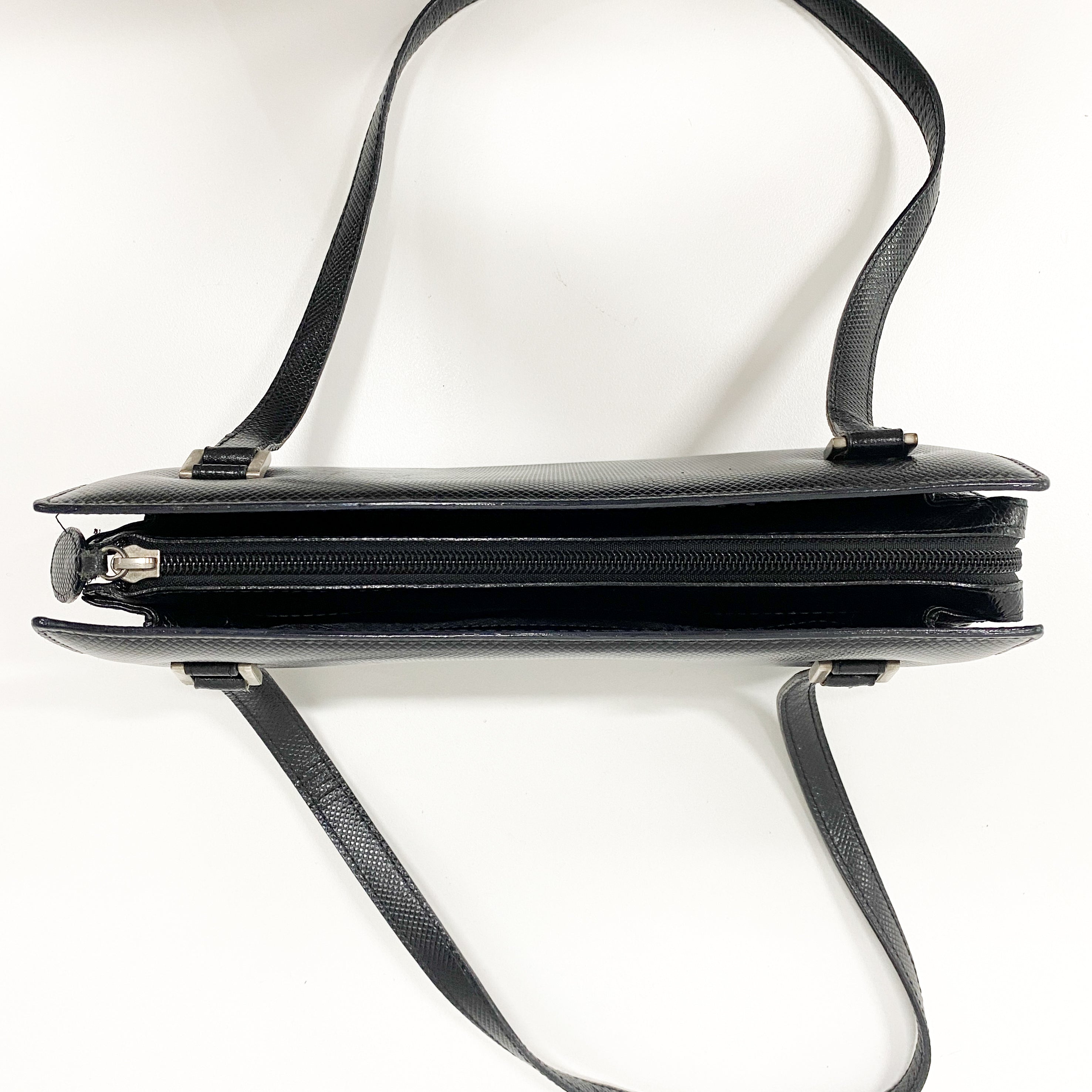 Black Embossed Leather Shoulder Bag