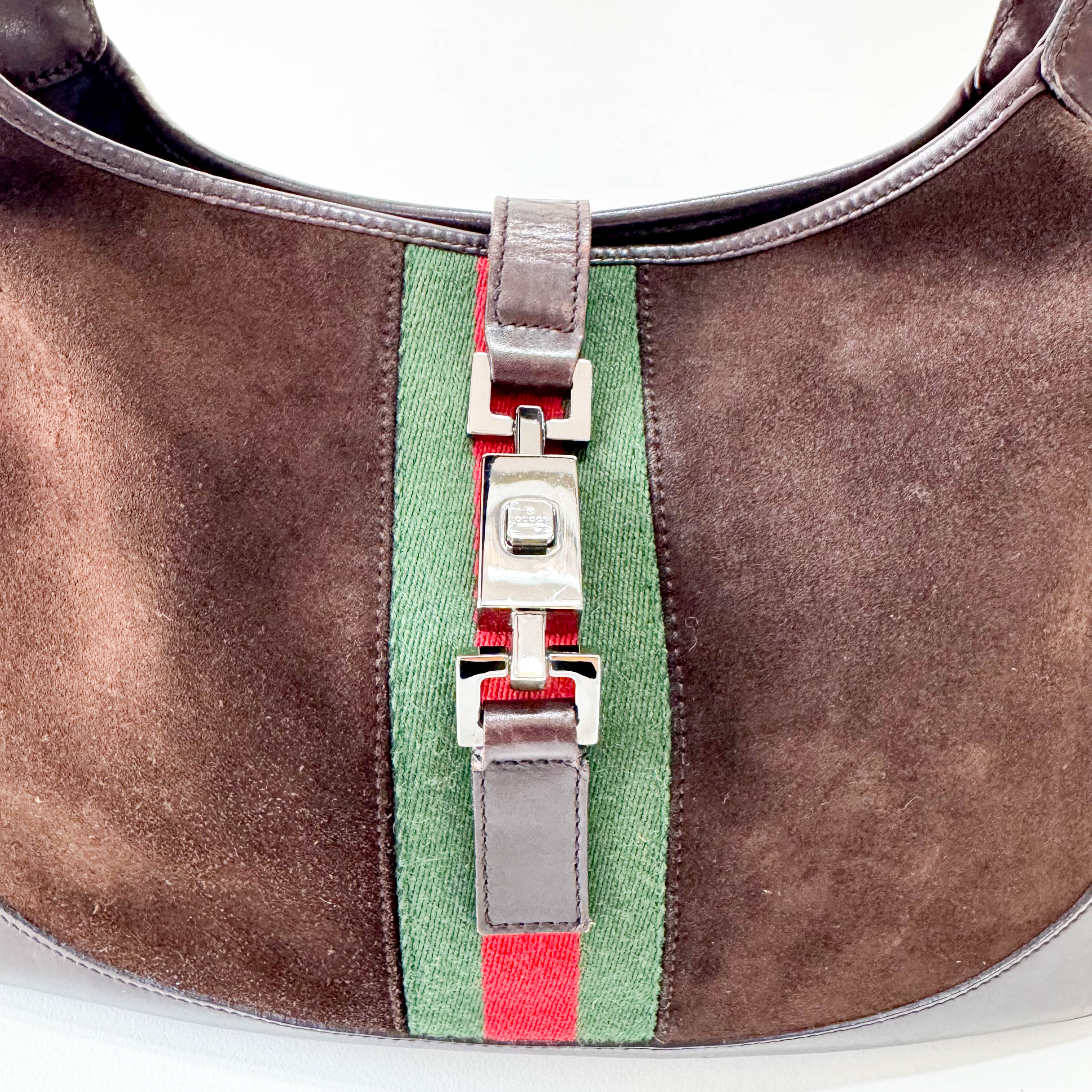 Jackie Ophidia Sherry Line Brown Suede Shoulder Bag