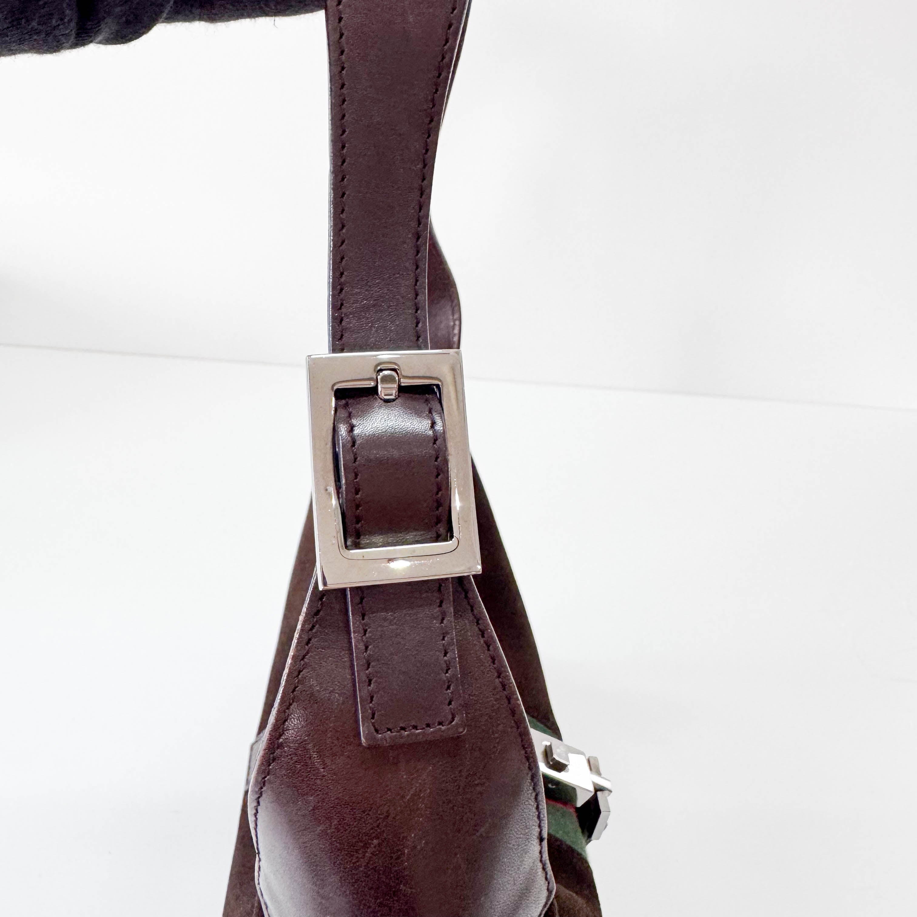 Jackie Ophidia Sherry Line Brown Suede Shoulder Bag