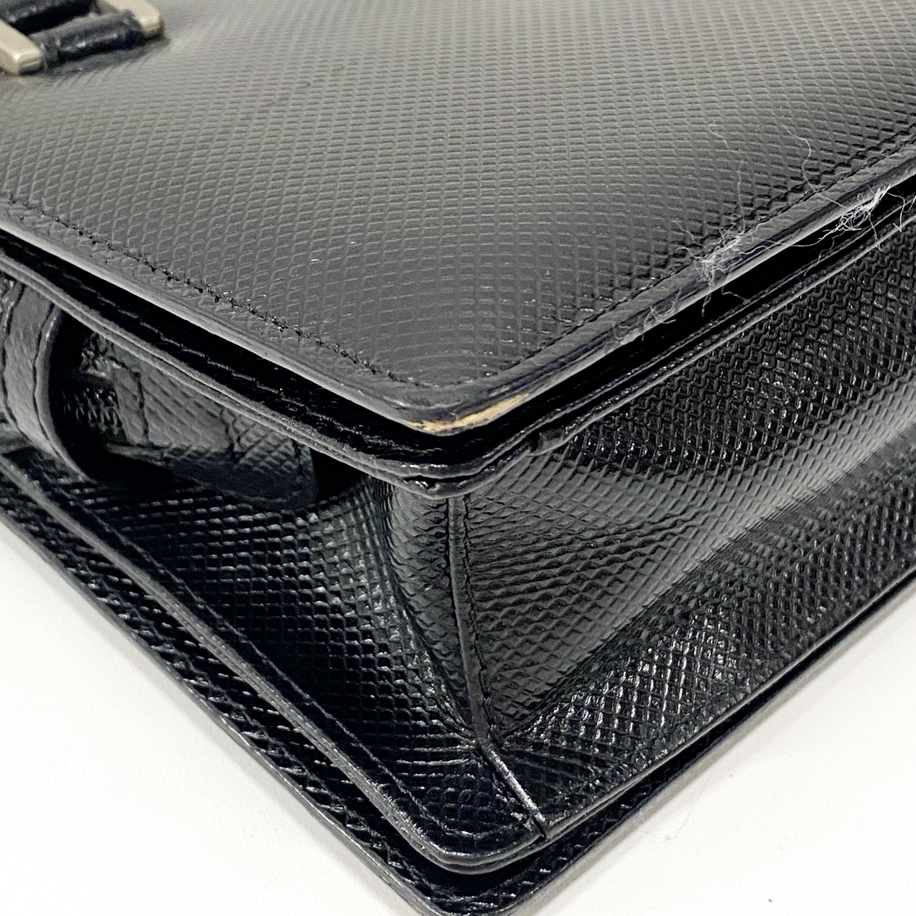 Black Embossed Leather Shoulder Bag