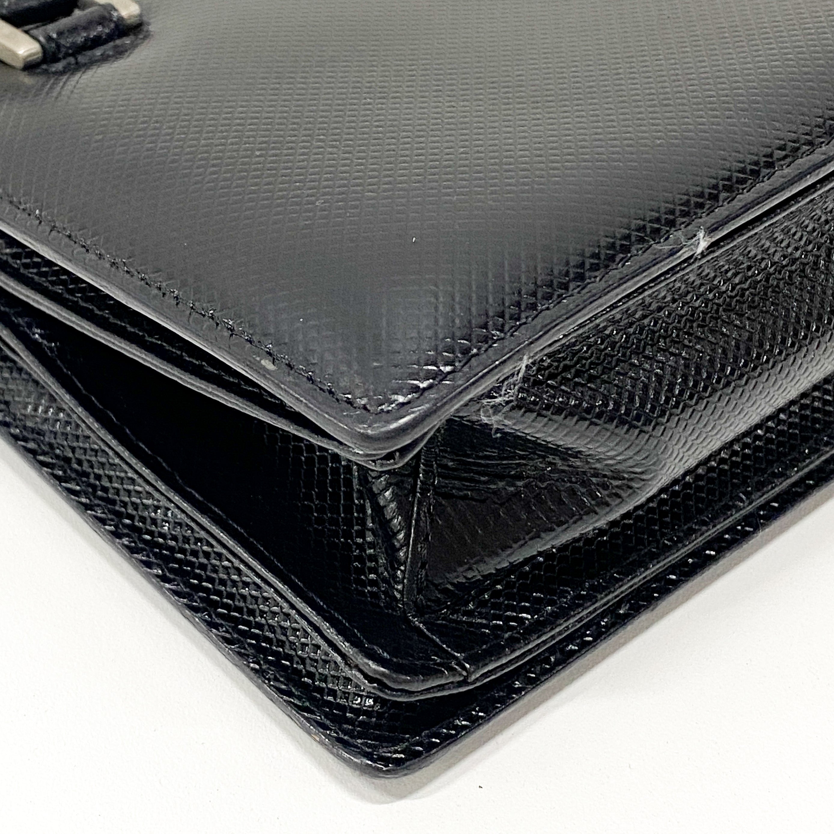 Black Embossed Leather Shoulder Bag