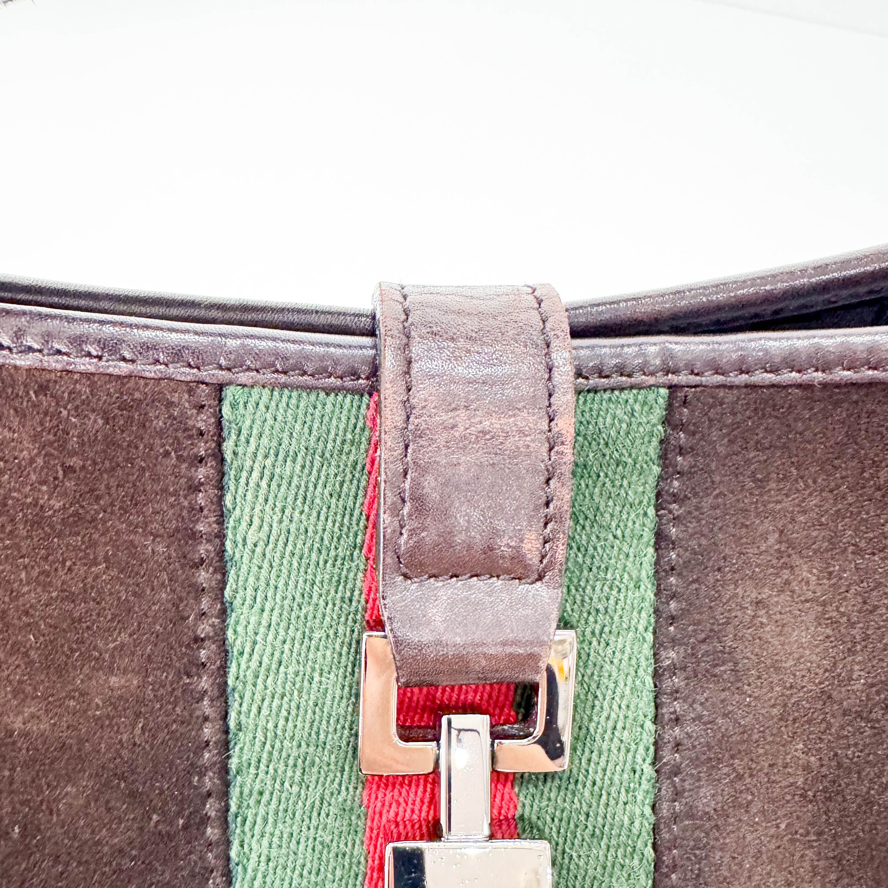 Jackie Ophidia Sherry Line Brown Suede Shoulder Bag