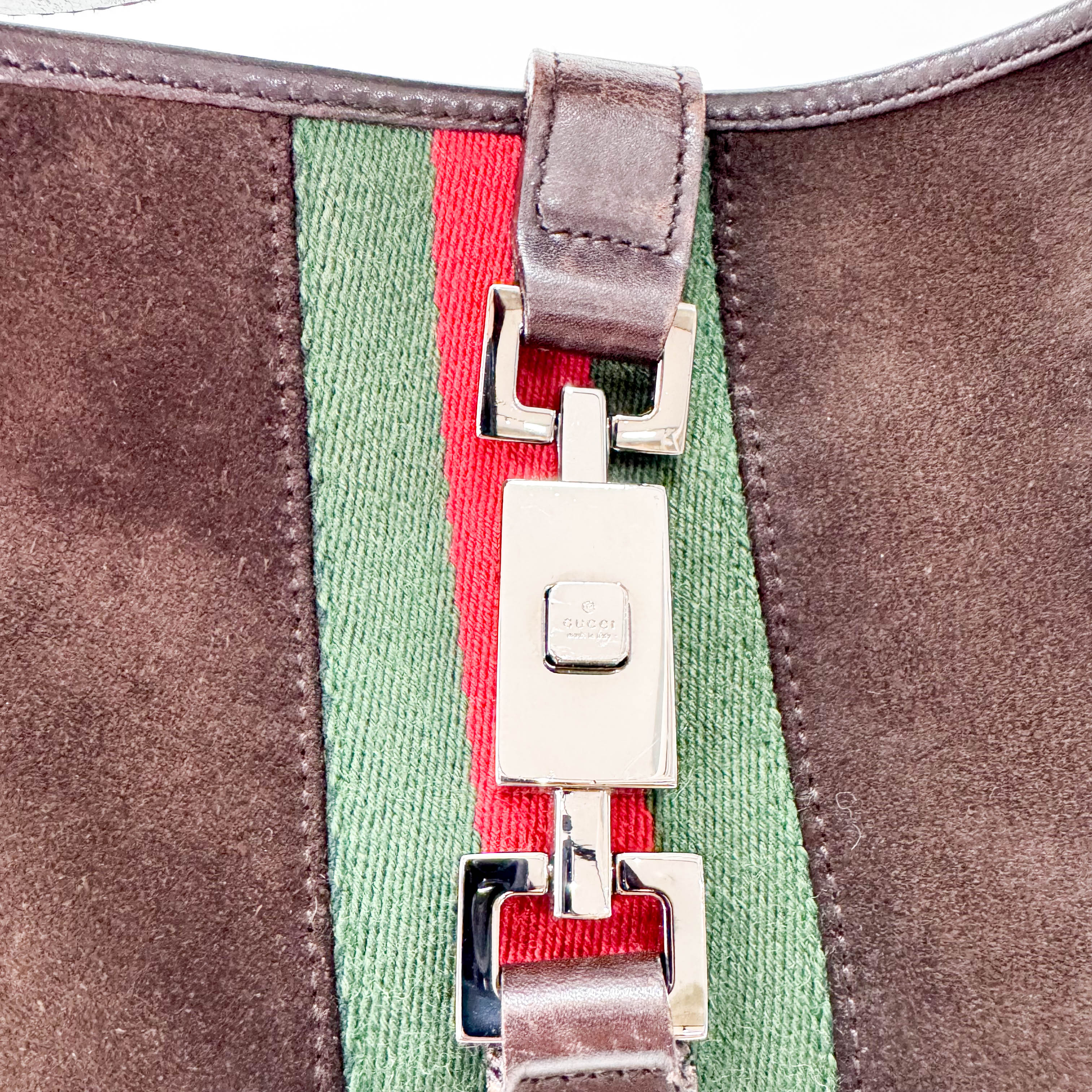 Jackie Ophidia Sherry Line Brown Suede Shoulder Bag