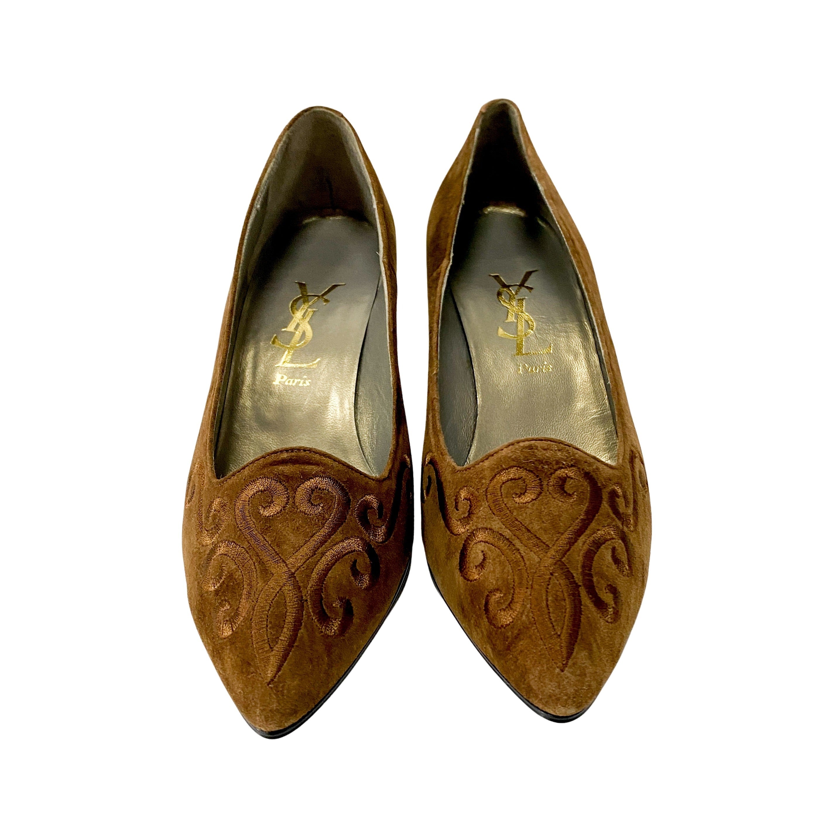 Vintage YSL Brown Suede Heels Size EU36