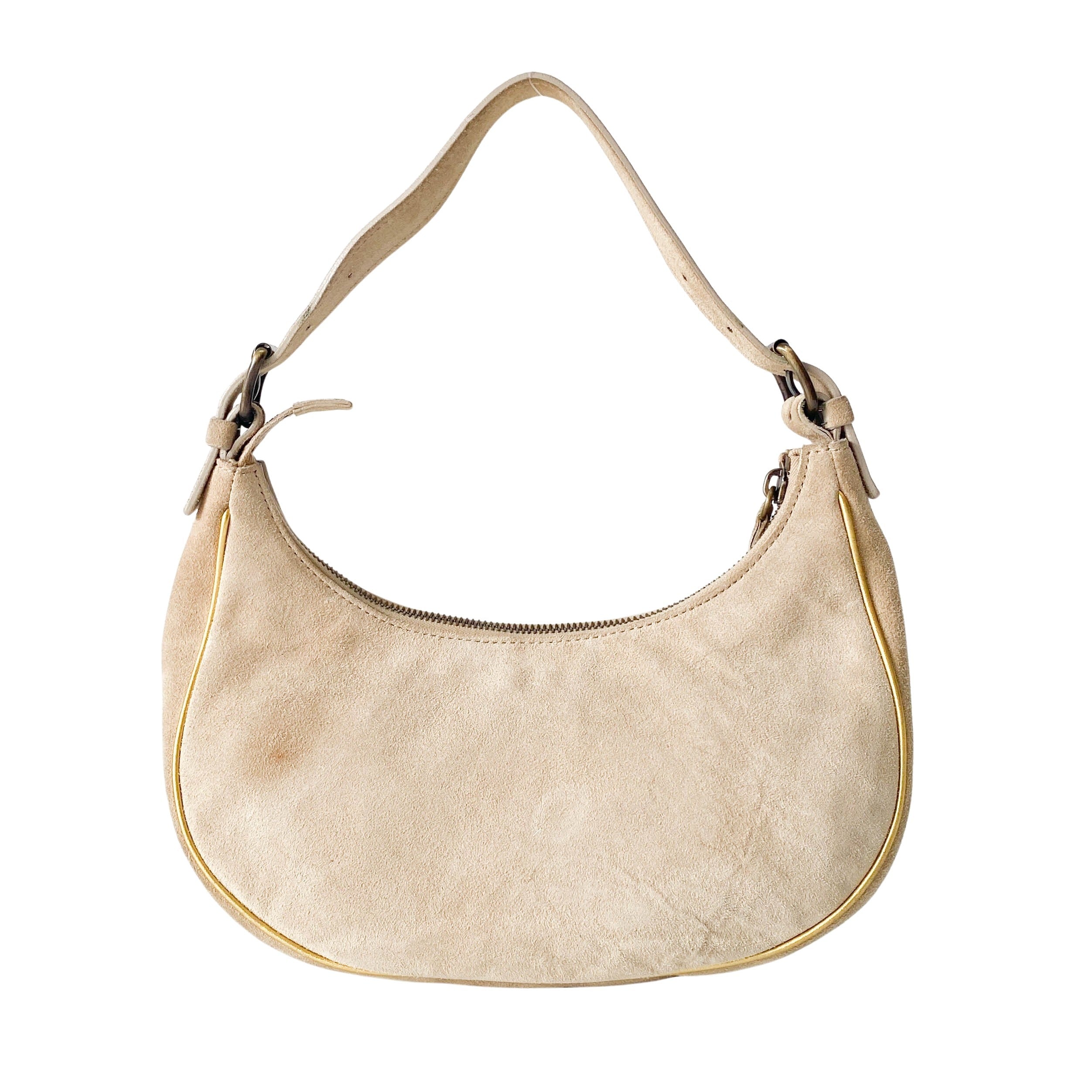Beige Suede Embroidered Shoulder Bag