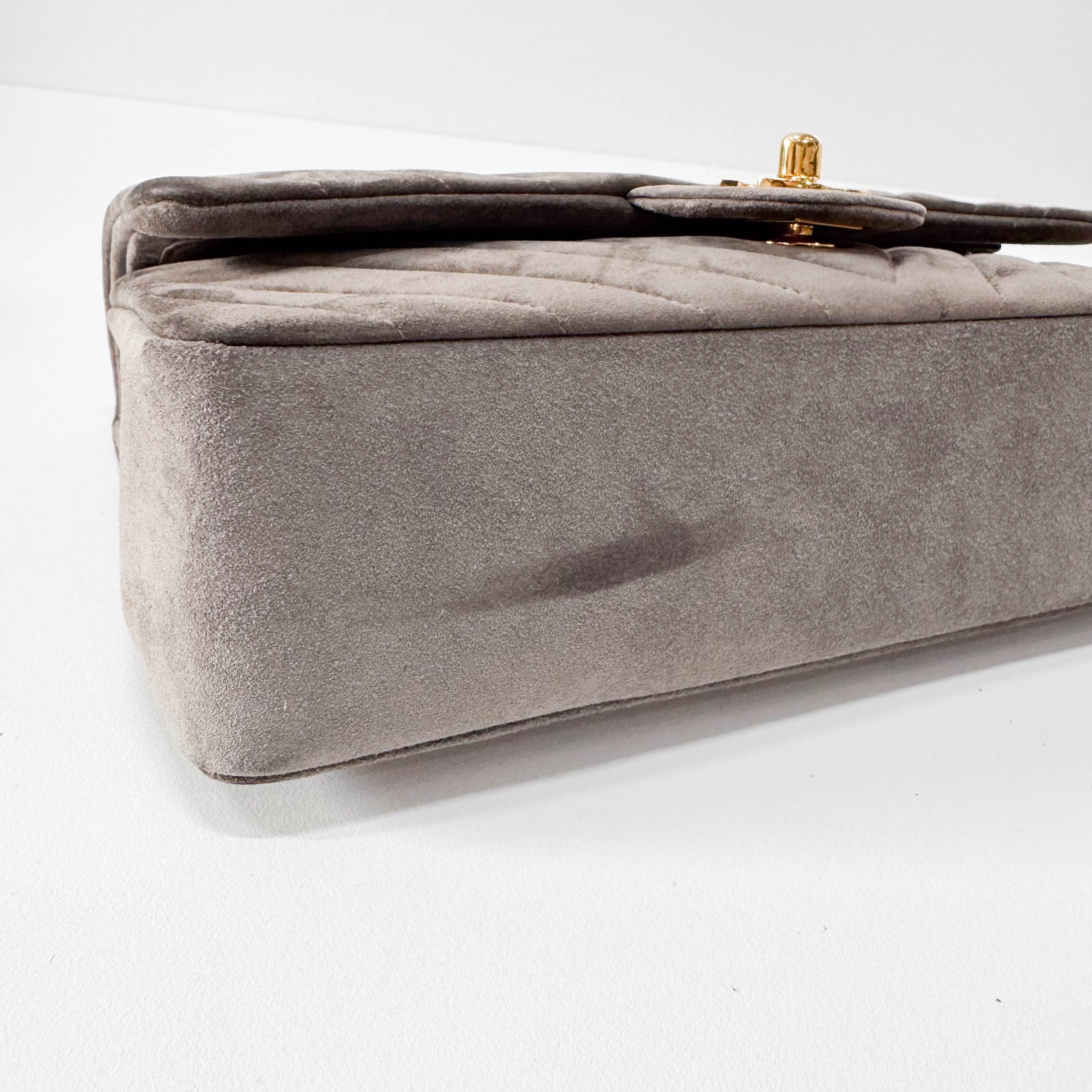 Timeless Classic Double Flap Chevron Grey Suede Chain Shoulder Bag