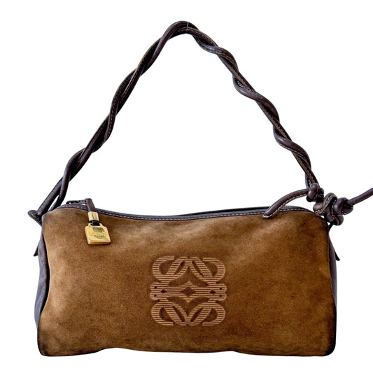 Suede Anagram Brown Pouch Shoulder Bag