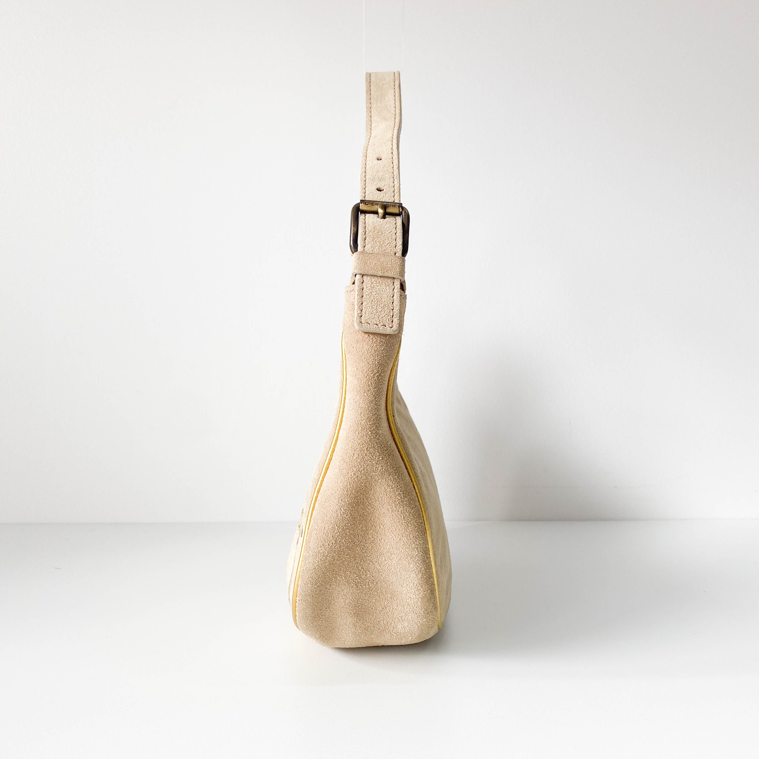 Beige Suede Embroidered Shoulder Bag