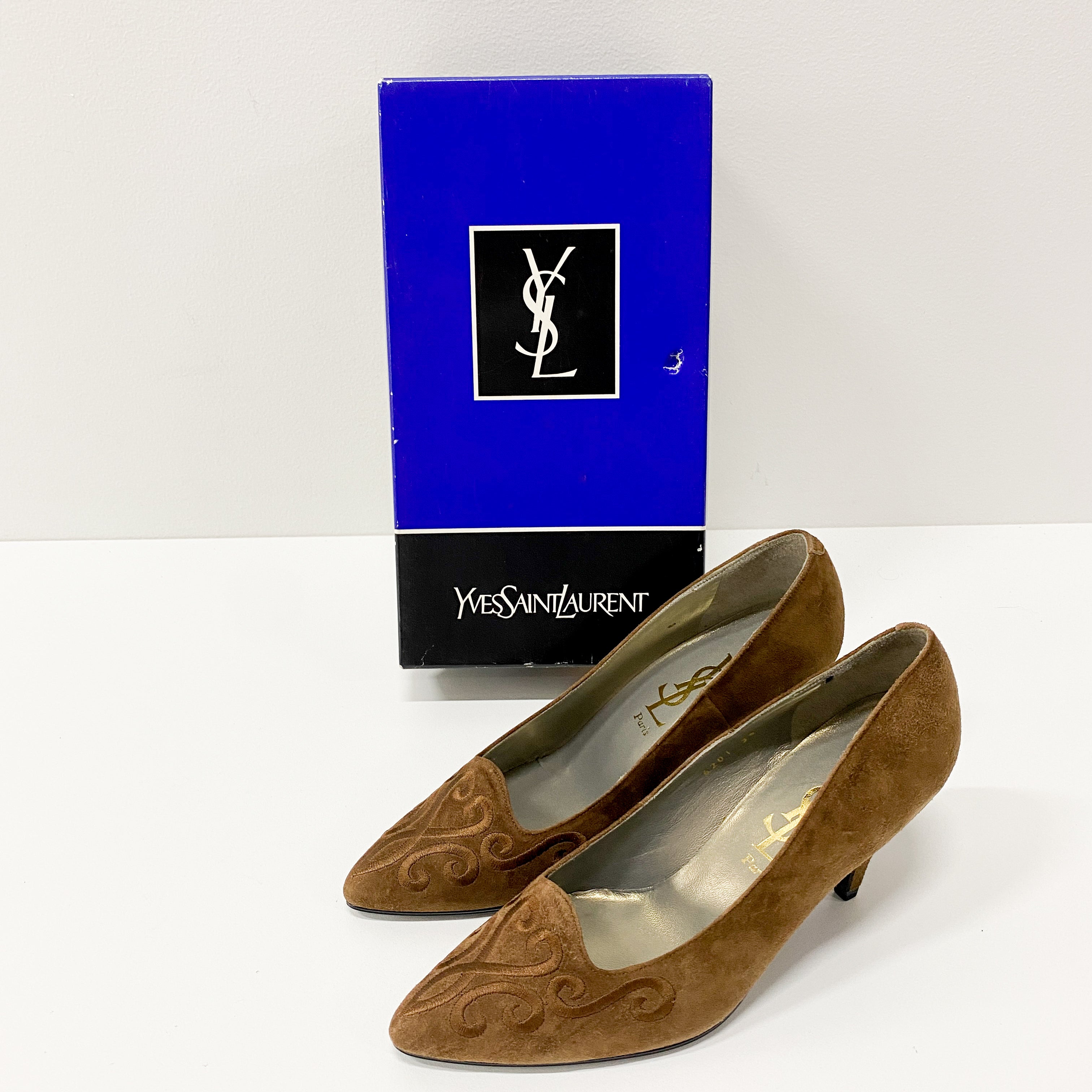 Vintage YSL Brown Suede Heels Size EU36