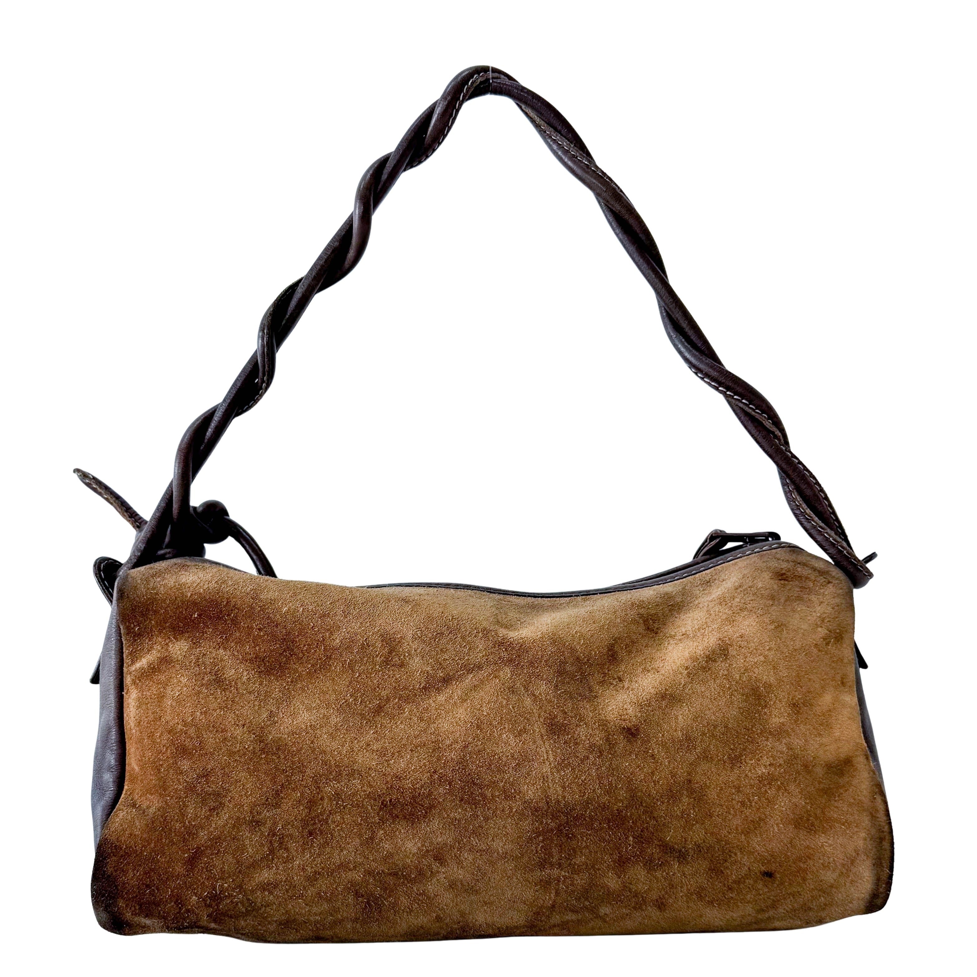 Suede Anagram Brown Pouch Shoulder Bag