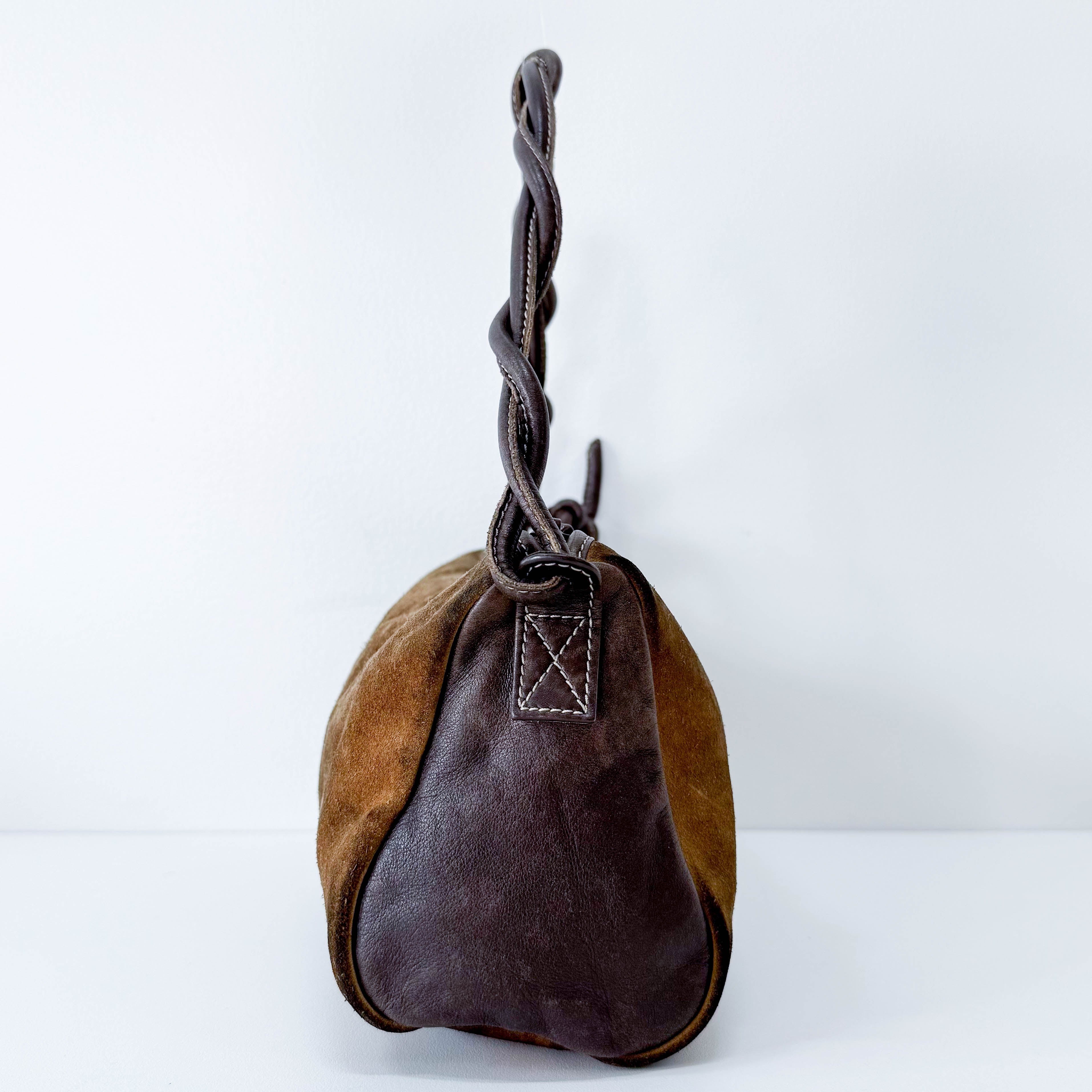 Suede Anagram Brown Pouch Shoulder Bag
