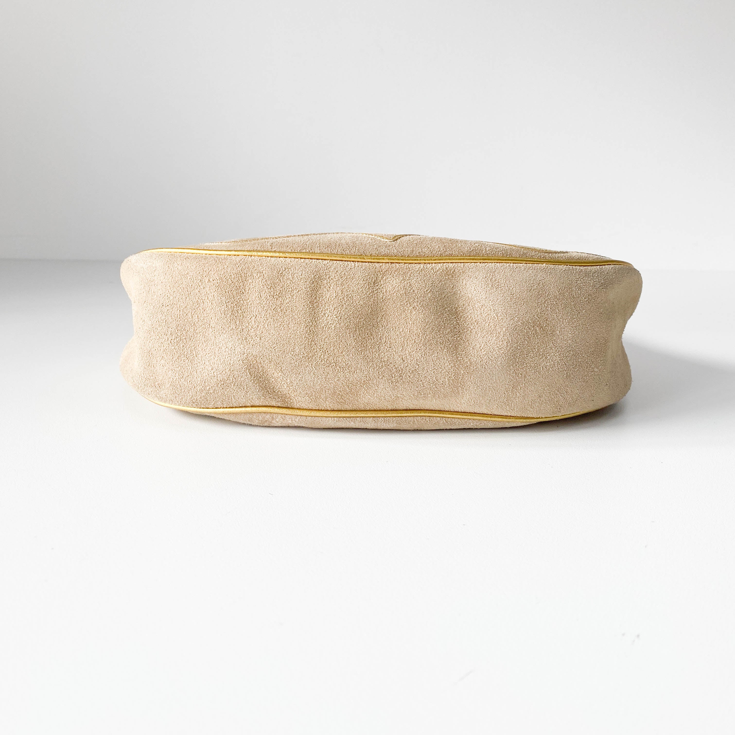 Beige Suede Embroidered Shoulder Bag