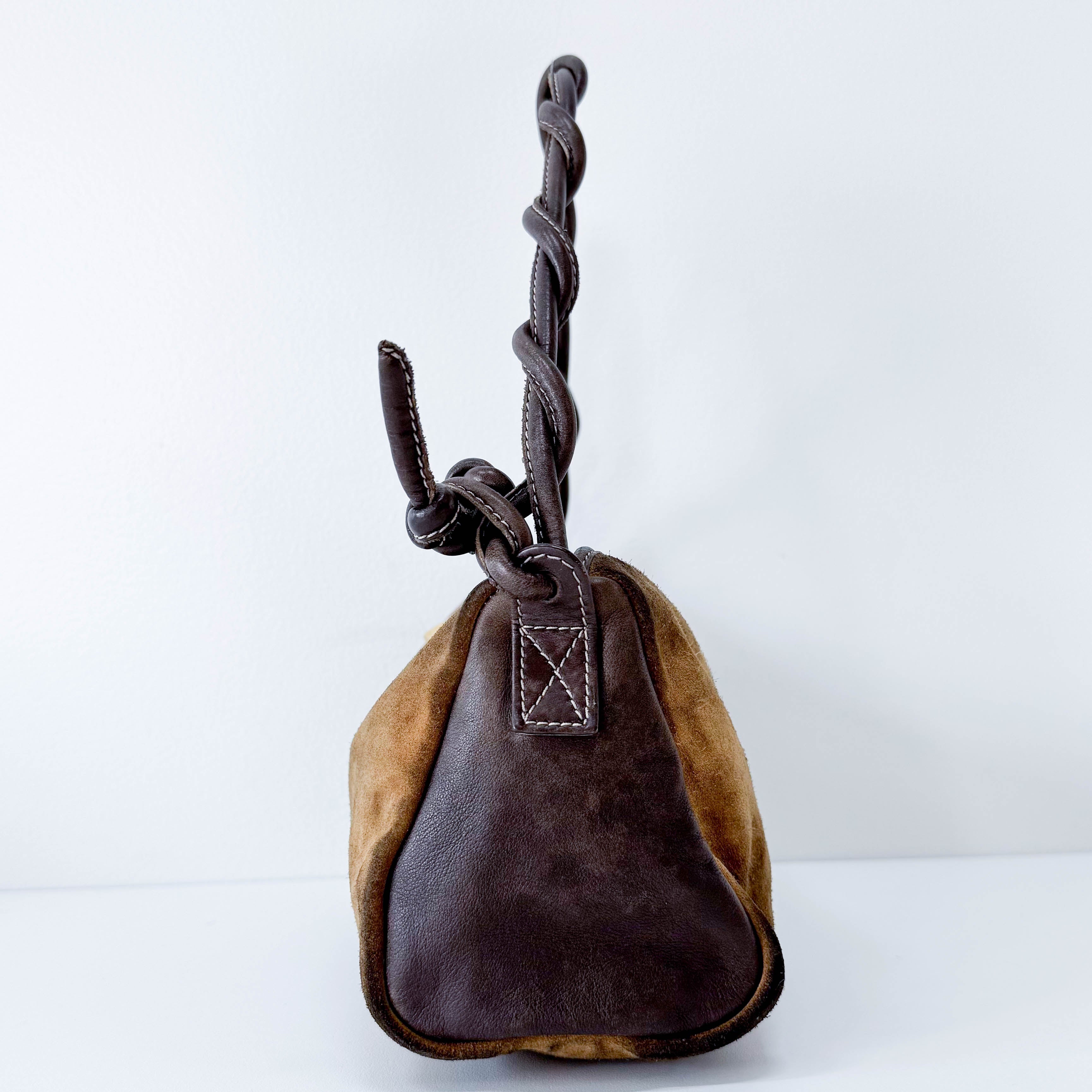 Suede Anagram Brown Pouch Shoulder Bag