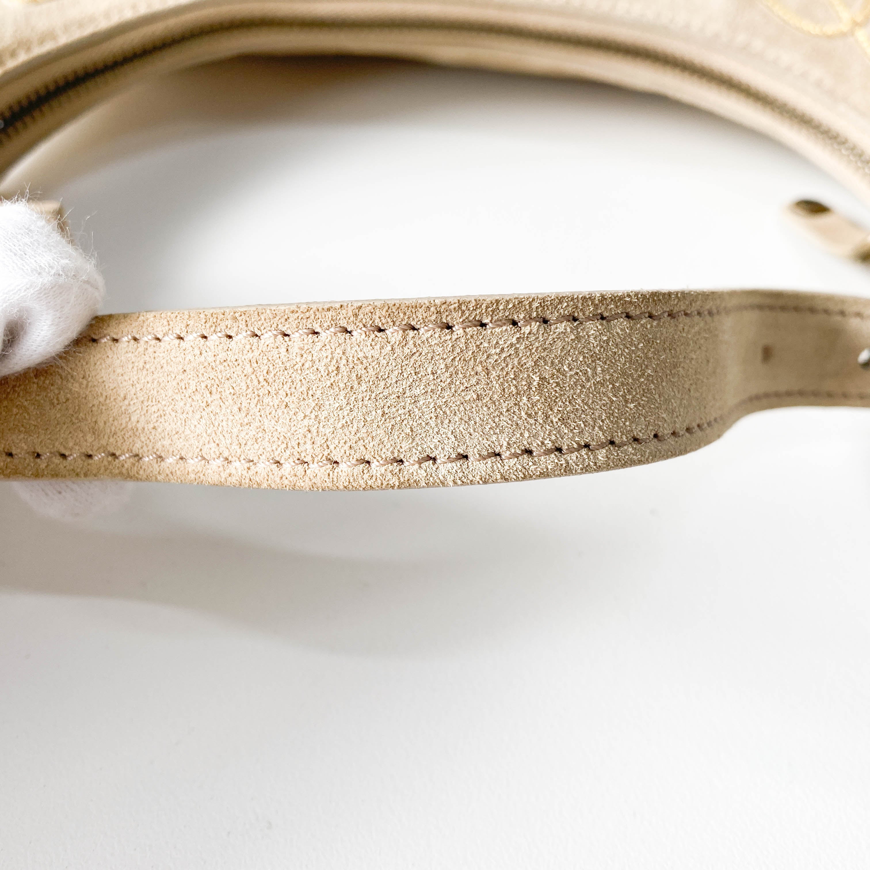 Beige Suede Embroidered Shoulder Bag
