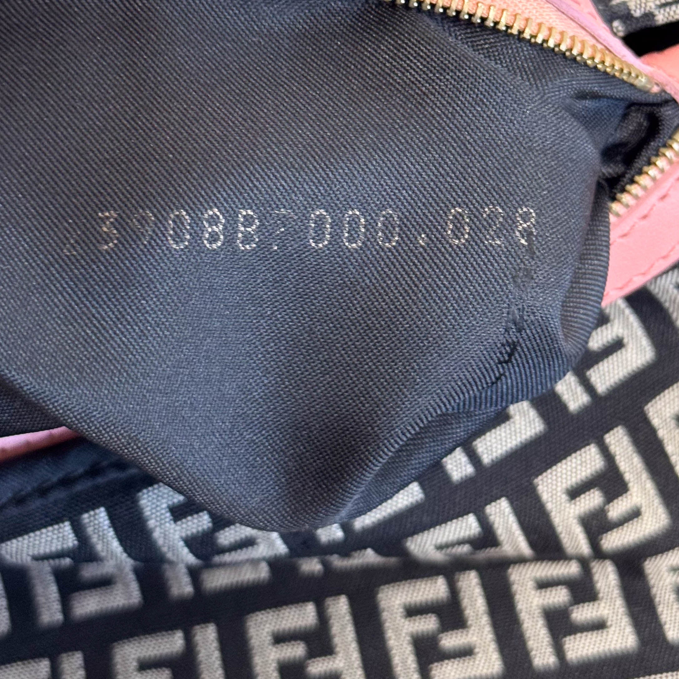 Baguette Zucchino Black Canvas Pink Leather Shoulder Bag with Gold Hardware