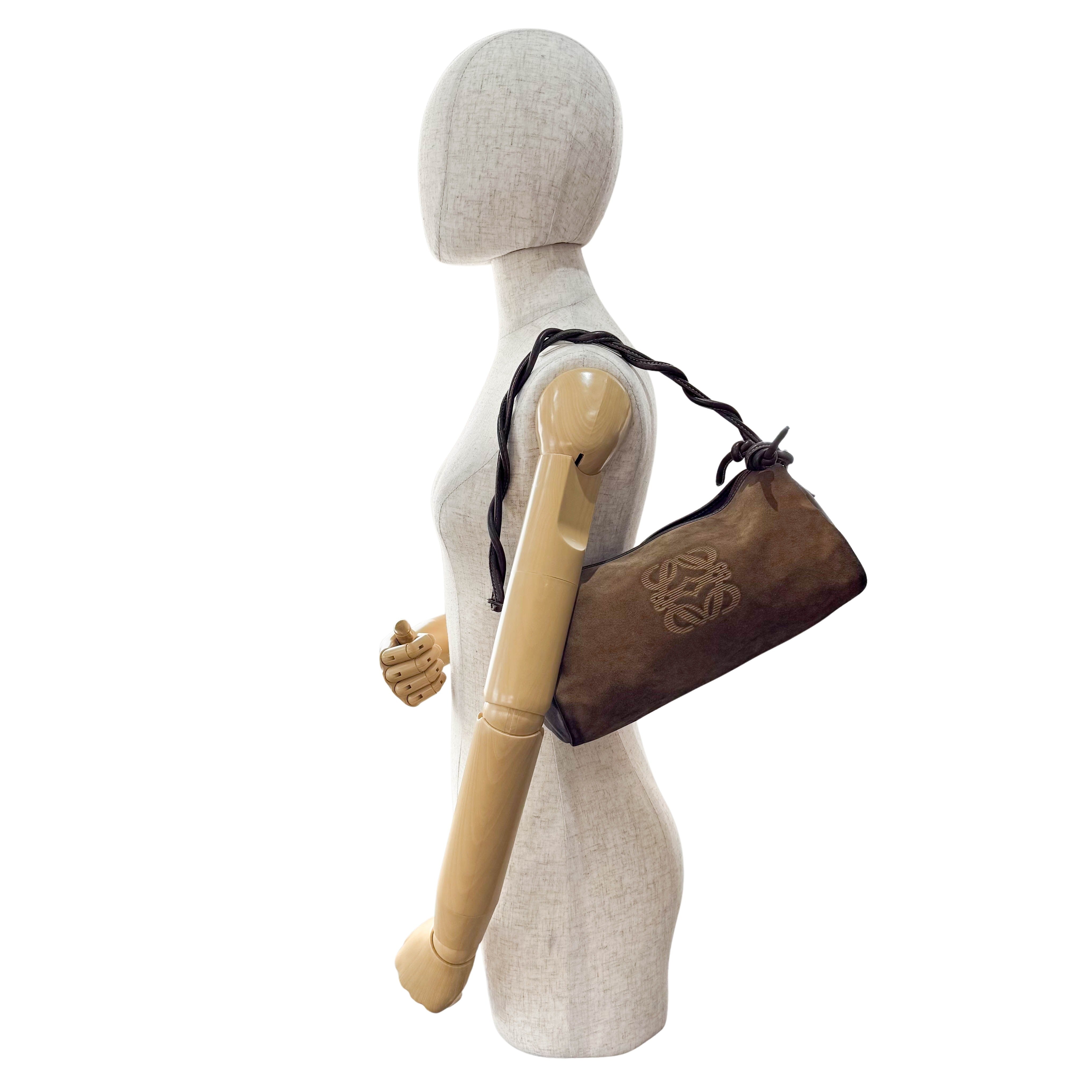 Suede Anagram Brown Pouch Shoulder Bag