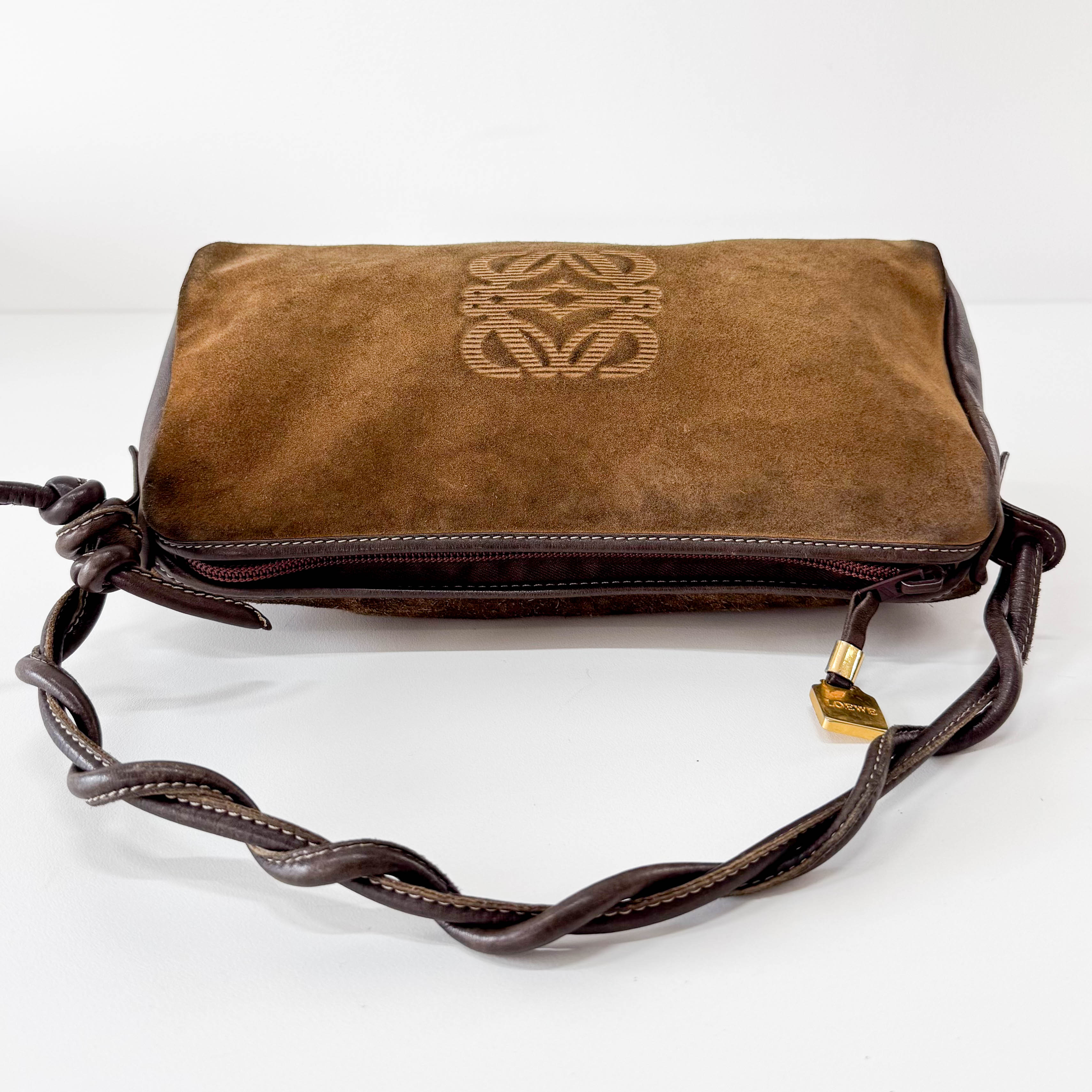 Suede Anagram Brown Pouch Shoulder Bag