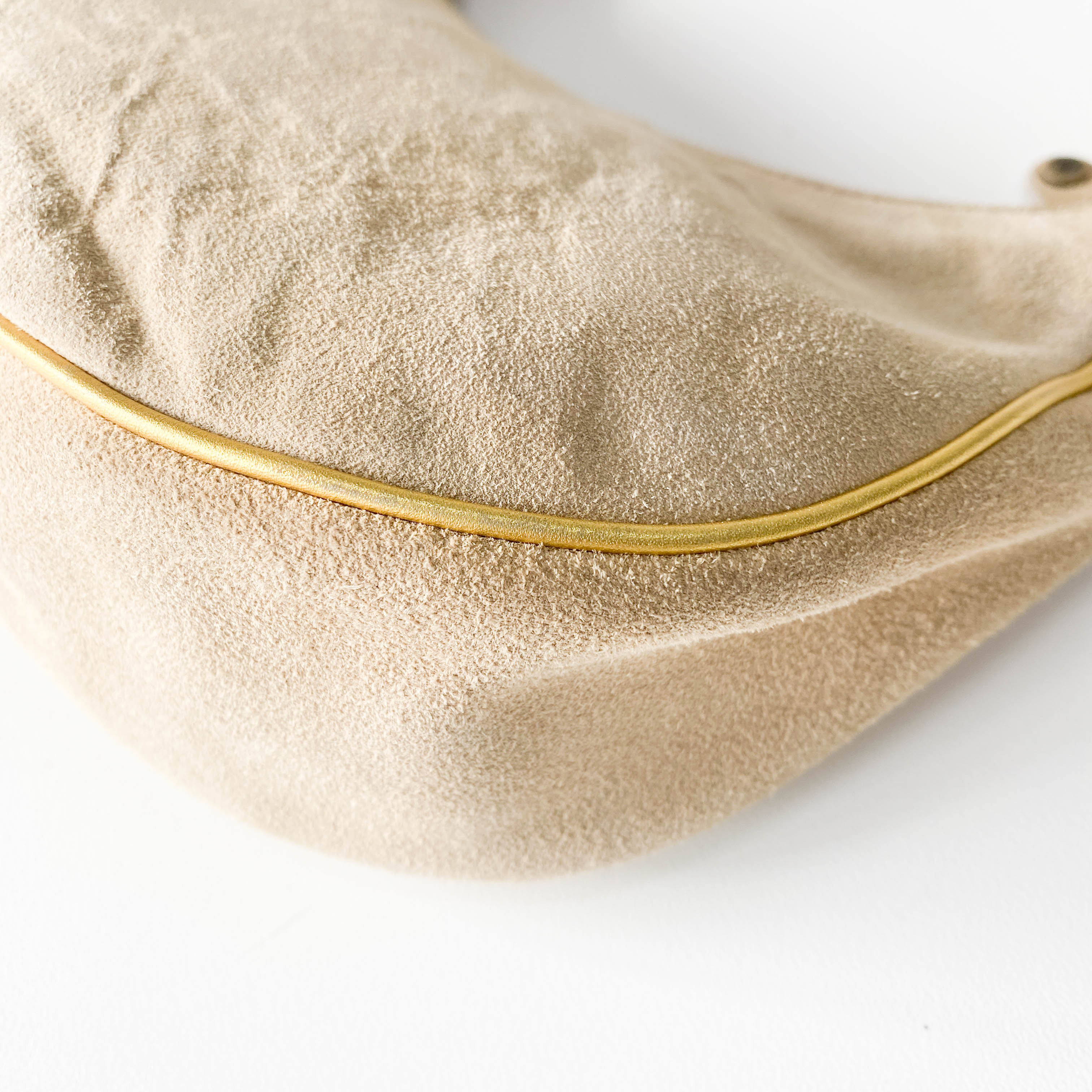 Beige Suede Embroidered Shoulder Bag