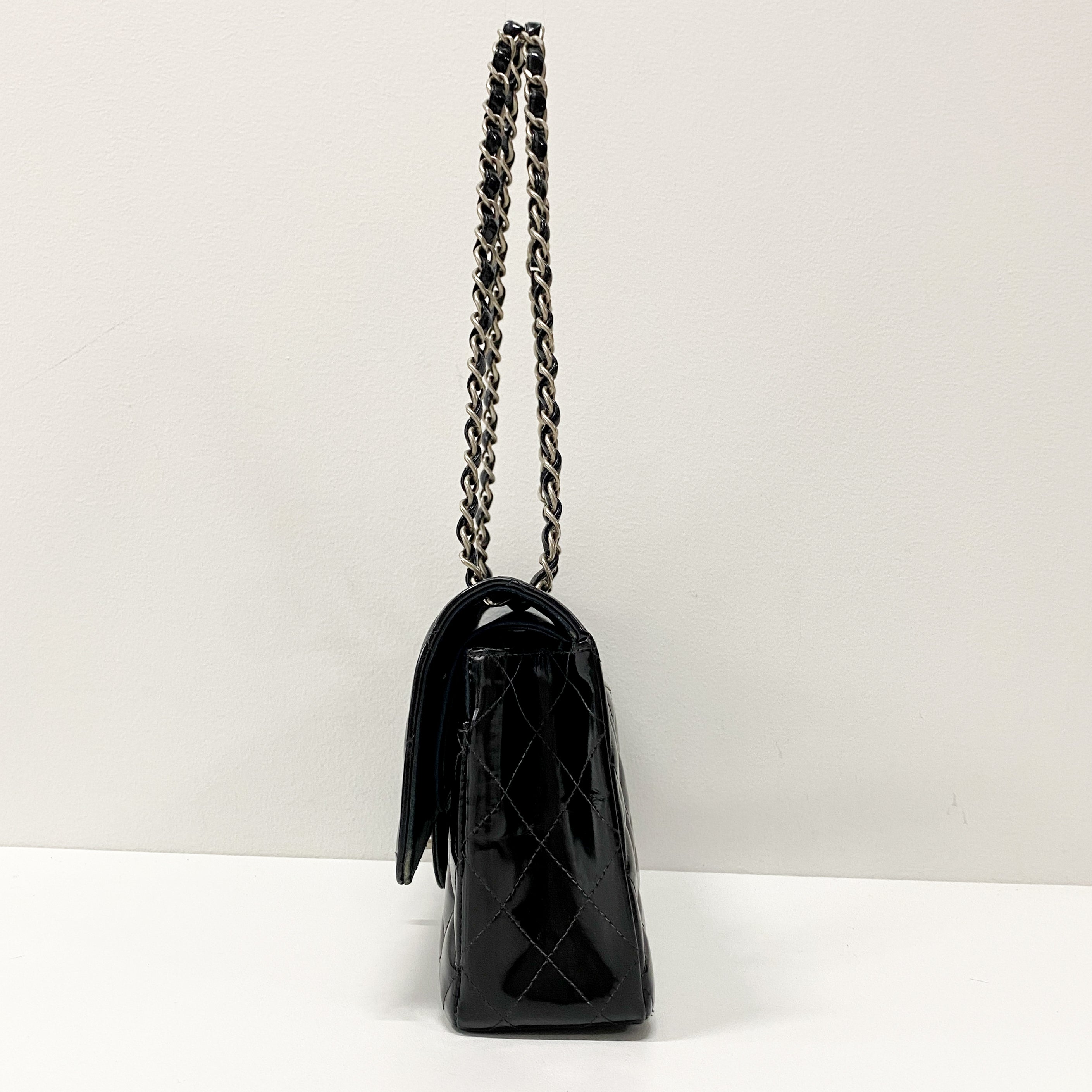 Timeless Classic Double Flap 25 Black Patent Leather Chain Shoulder Bag