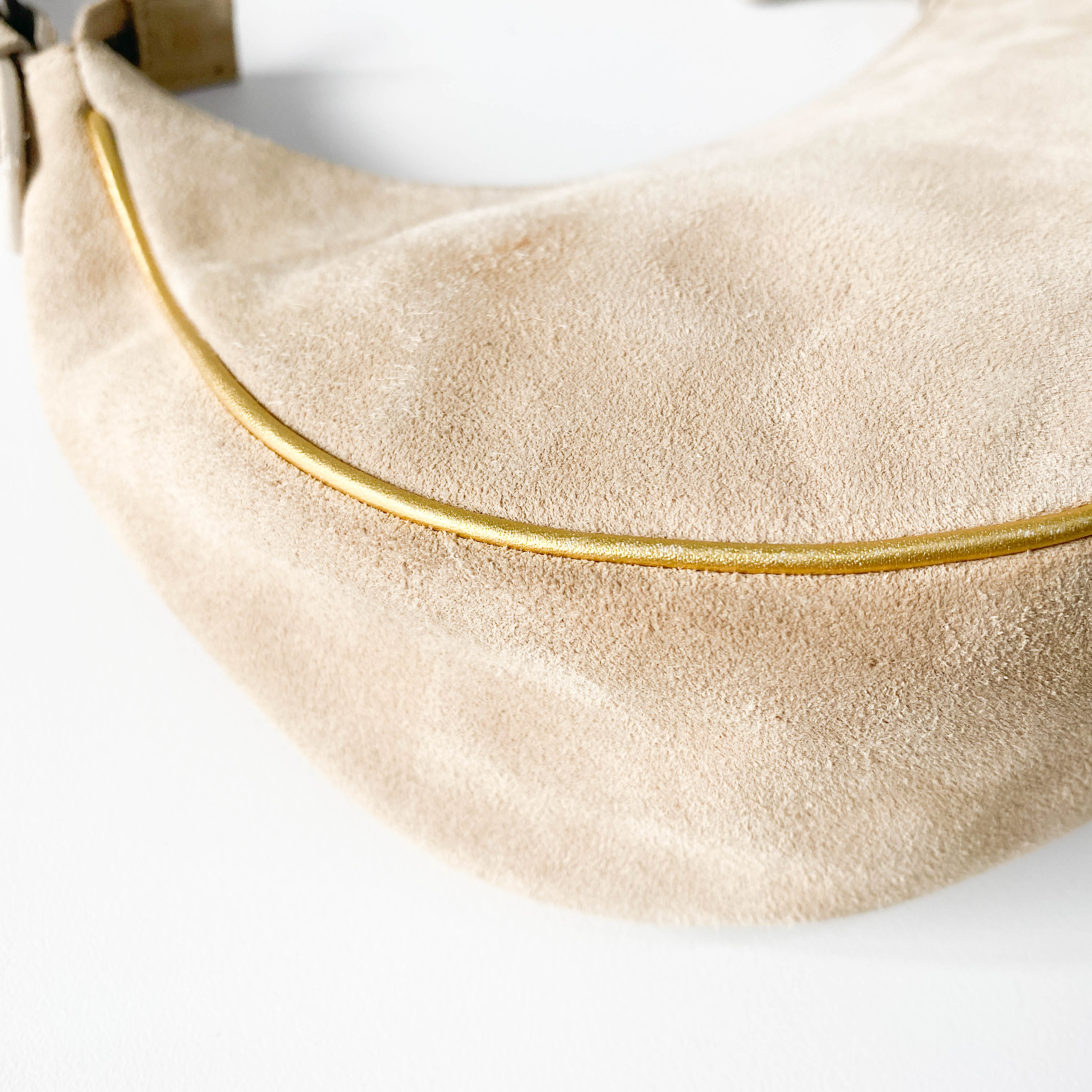 Beige Suede Embroidered Shoulder Bag