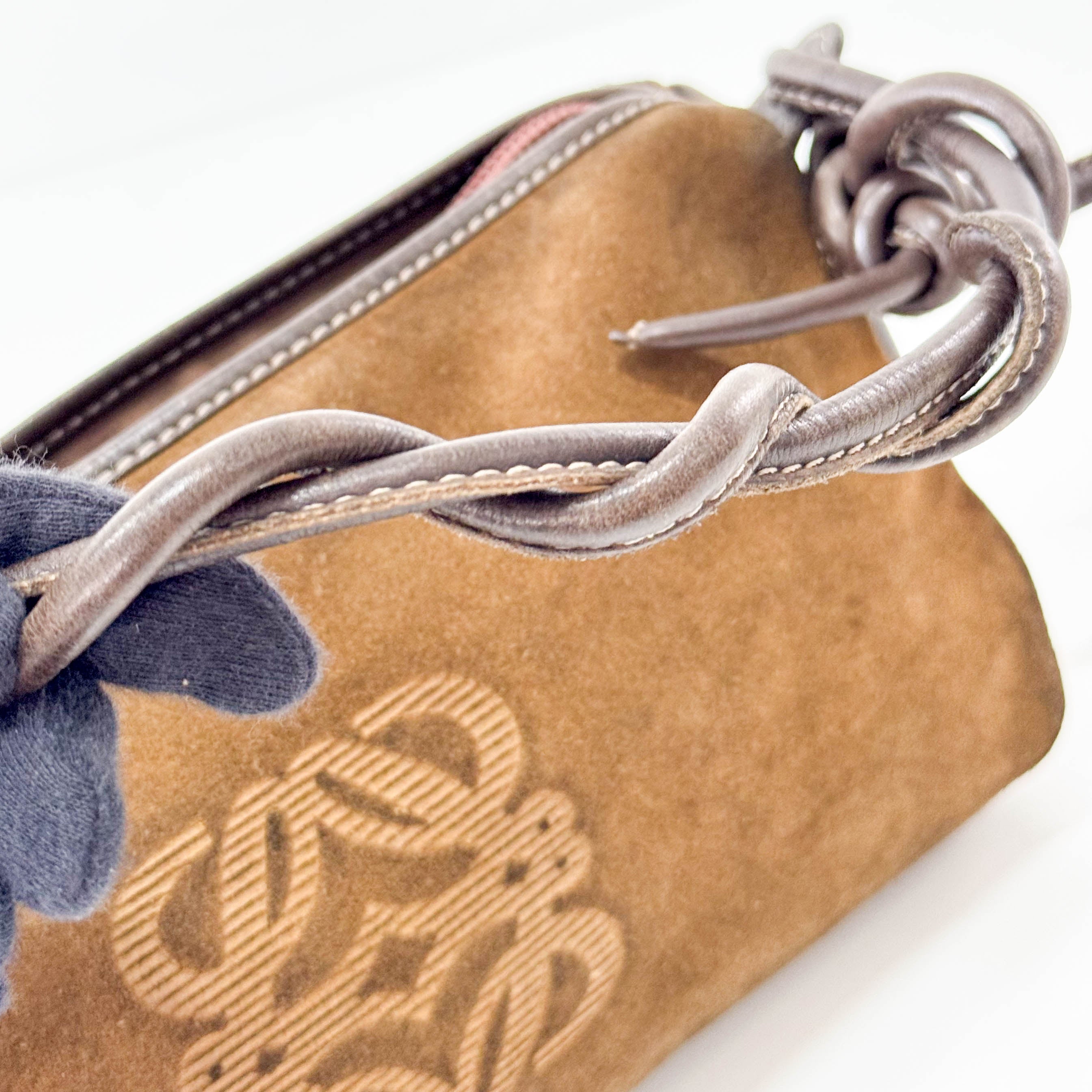 Suede Anagram Brown Pouch Shoulder Bag