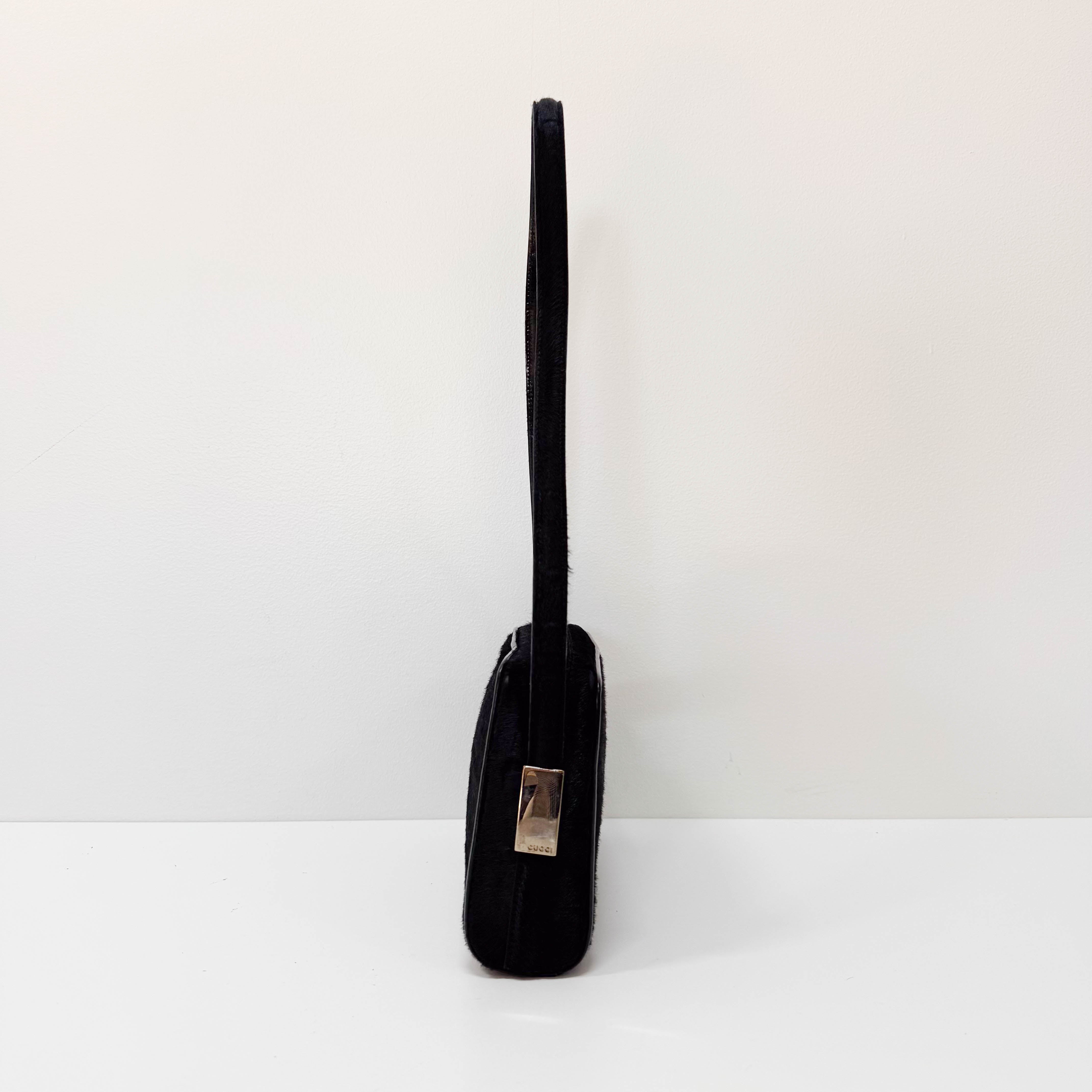 Black Croc Pattern Pony Hair Shoulder Bag