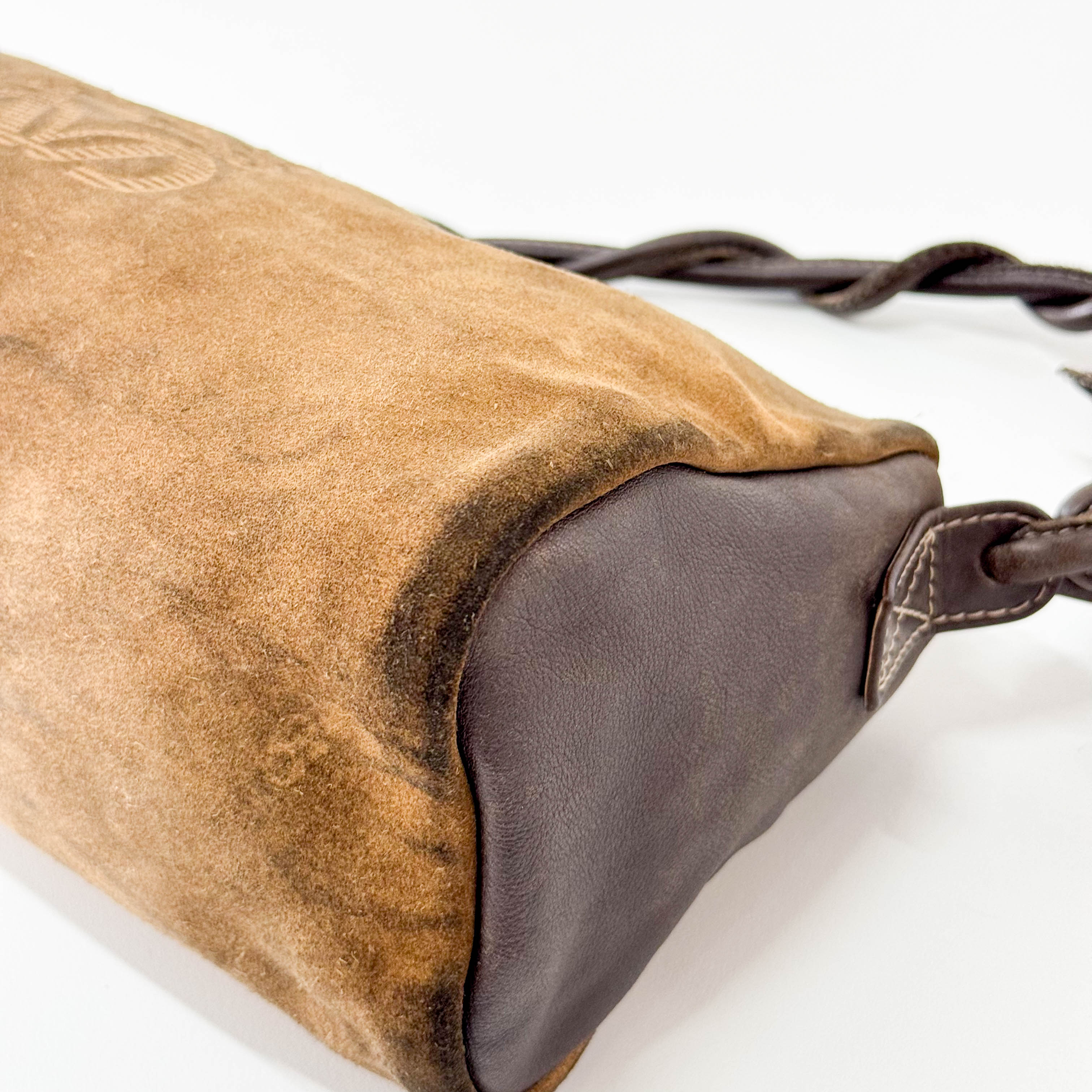 Suede Anagram Brown Pouch Shoulder Bag