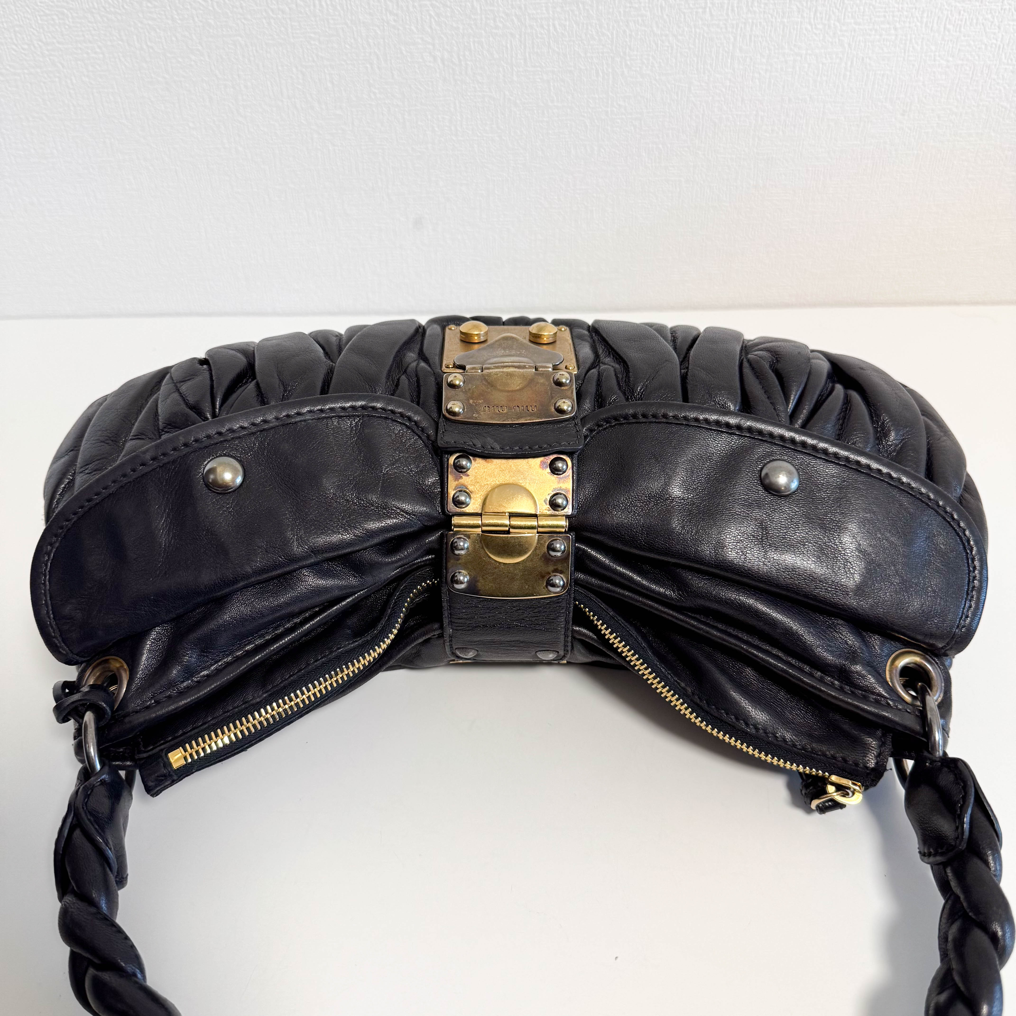 Matelasse Black Leather Hobo Shoulder Bag