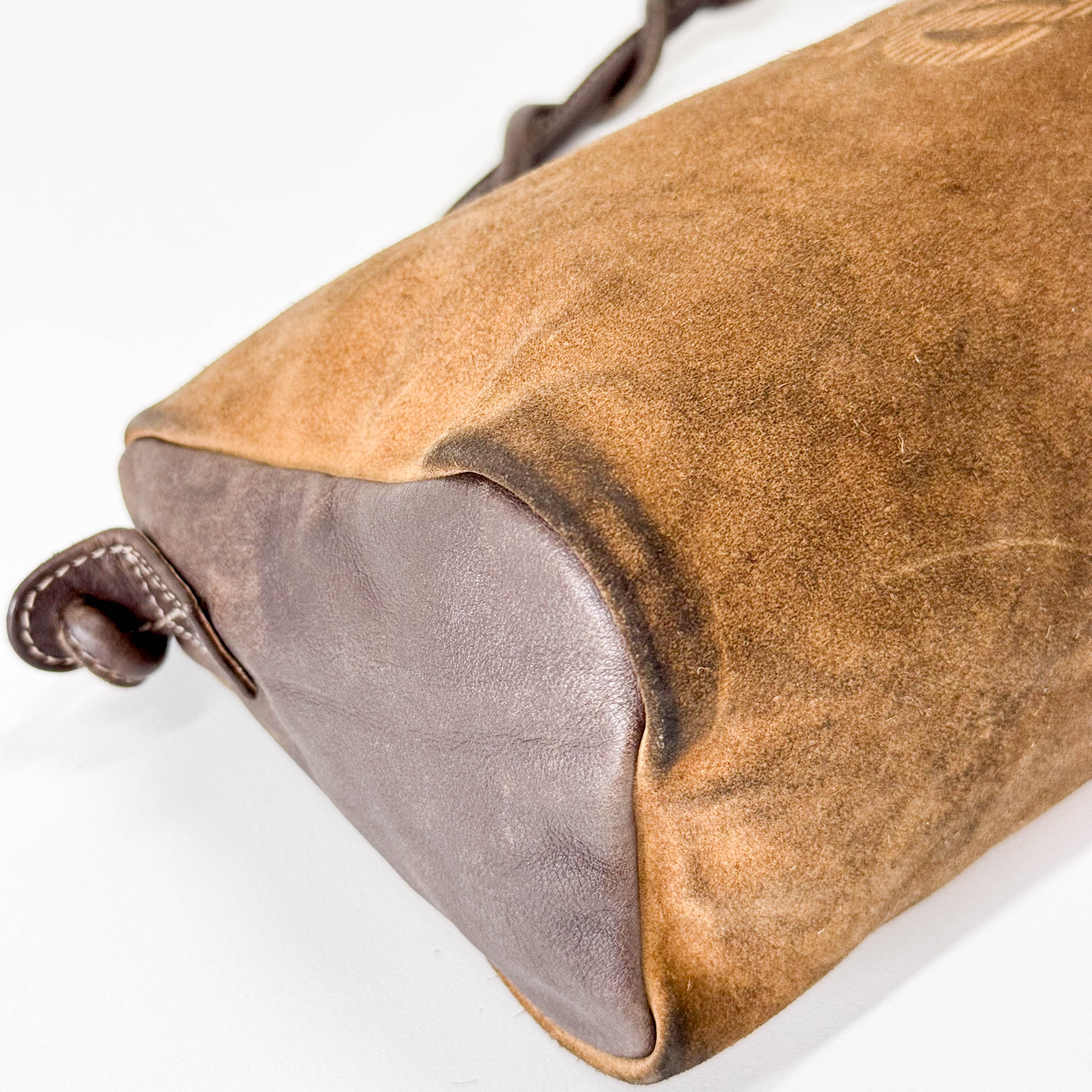 Suede Anagram Brown Pouch Shoulder Bag