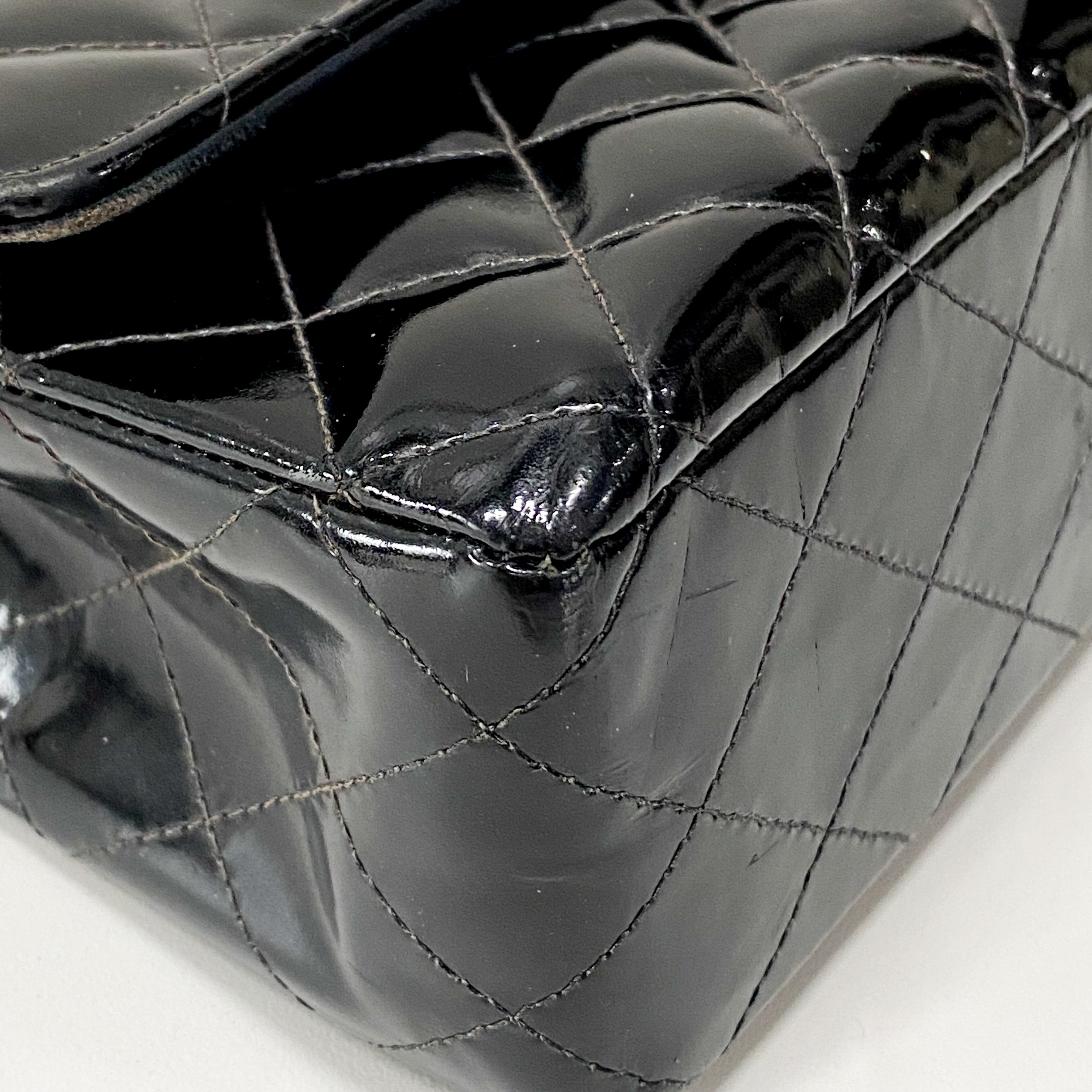Timeless Classic Double Flap 25 Black Patent Leather Chain Shoulder Bag