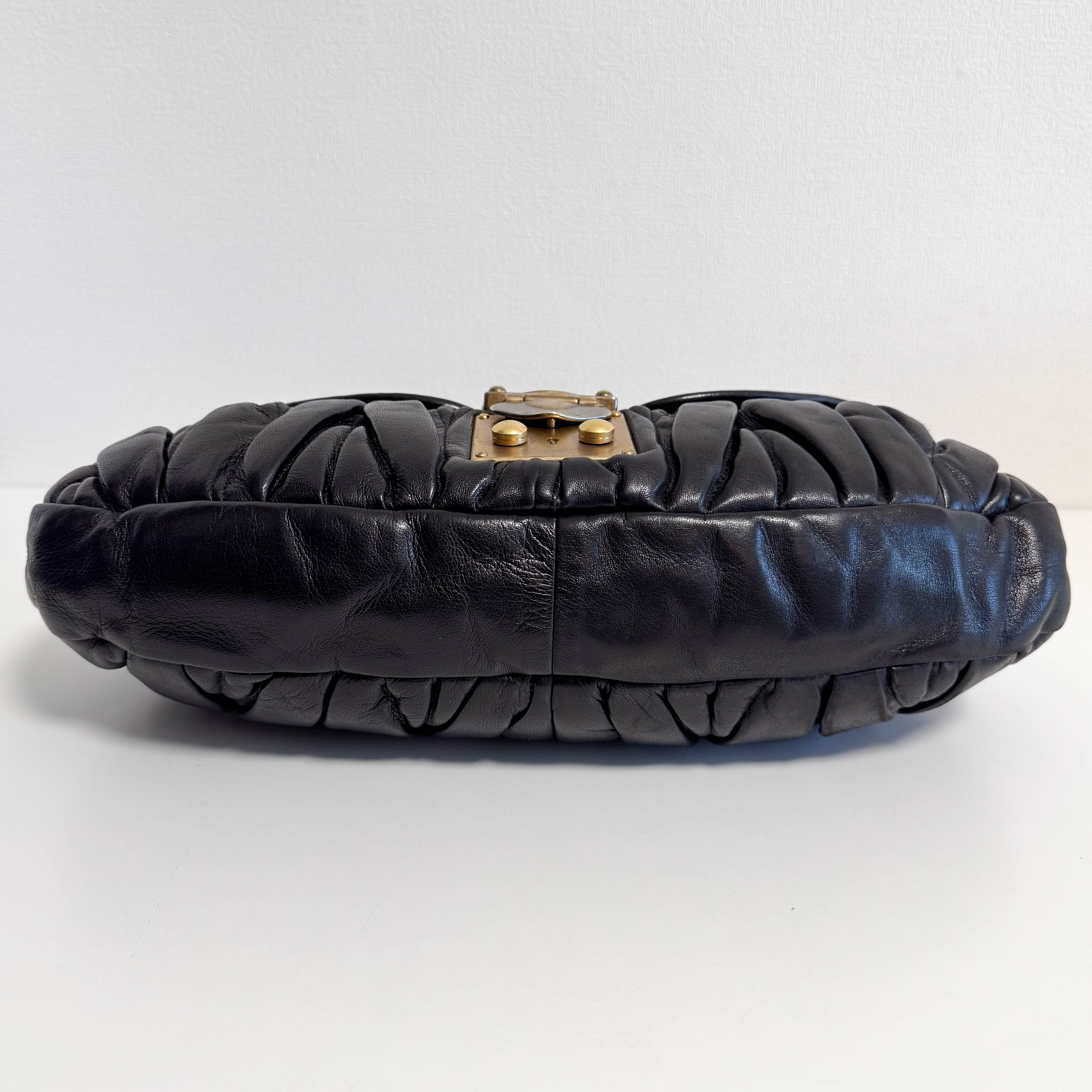 Matelasse Black Leather Hobo Shoulder Bag