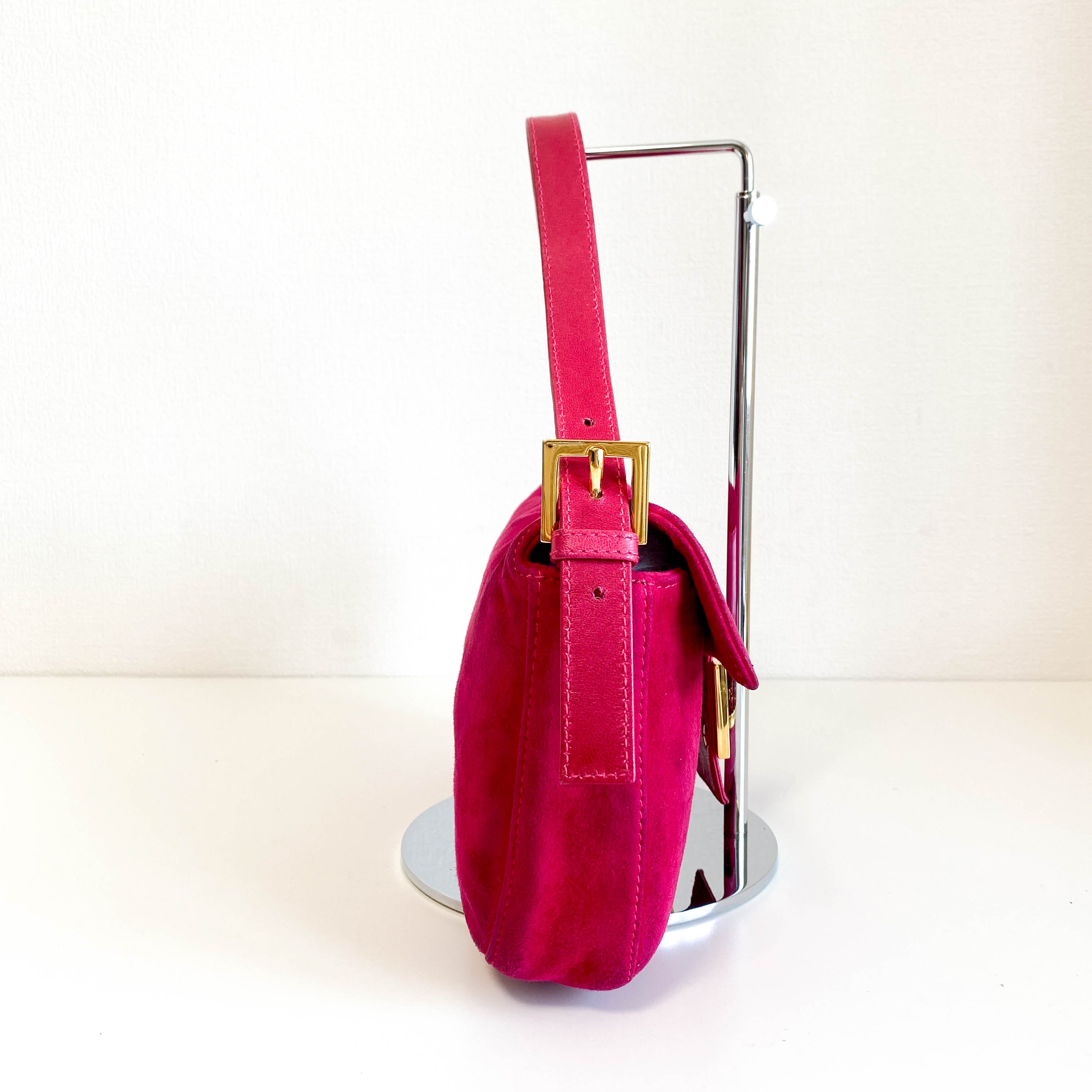 Baguette Pink Suede Shoulder Bag