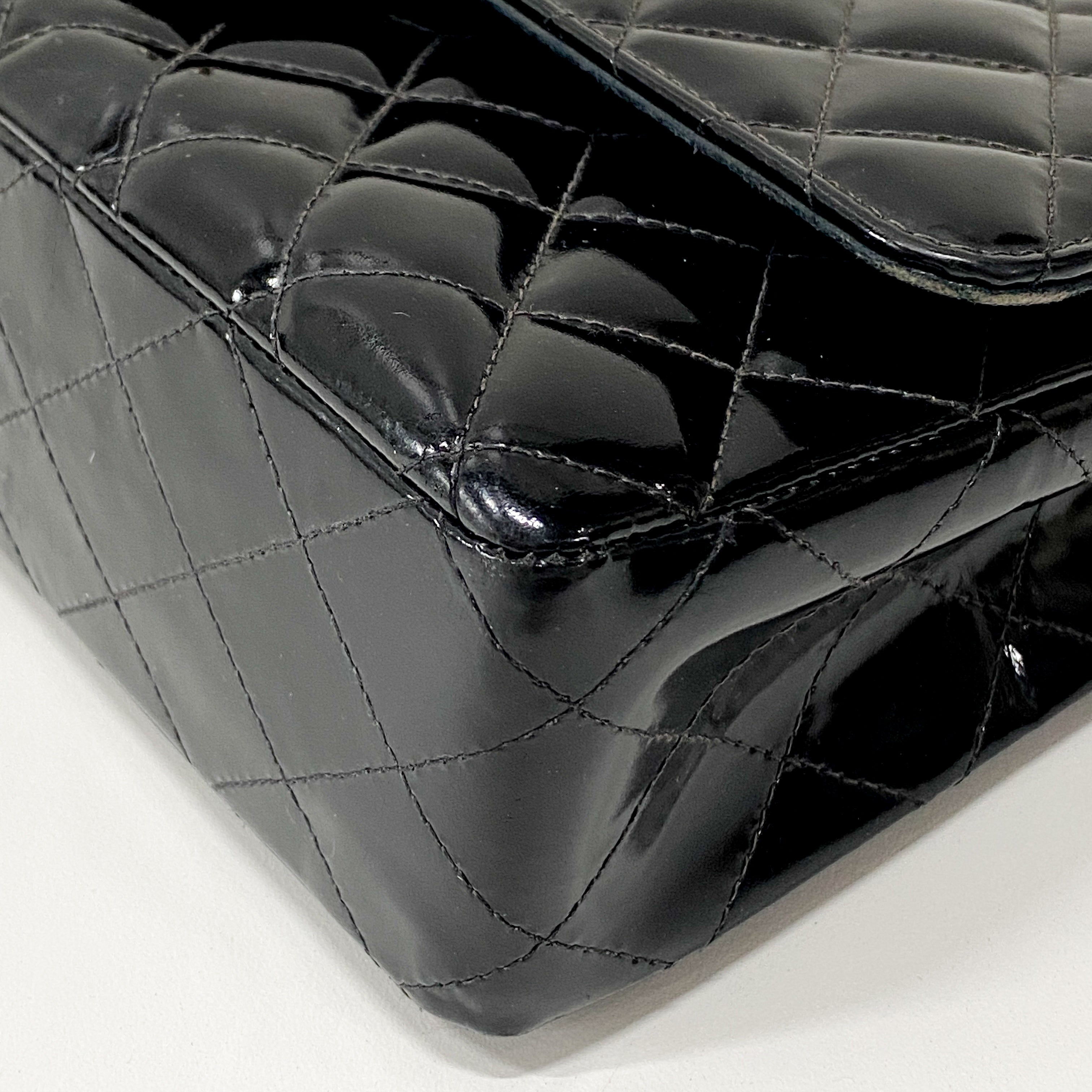 Timeless Classic Double Flap 25 Black Patent Leather Chain Shoulder Bag