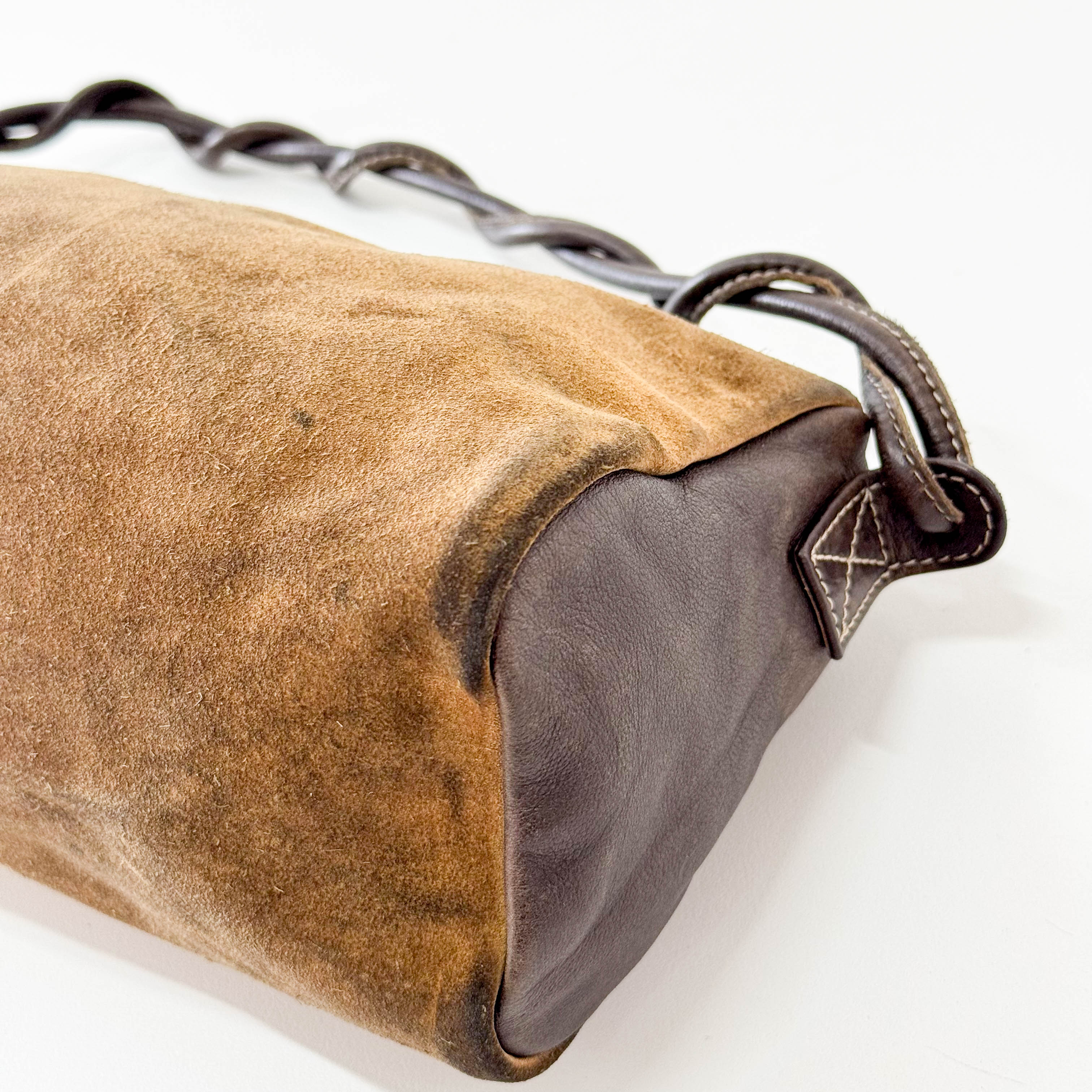 Suede Anagram Brown Pouch Shoulder Bag