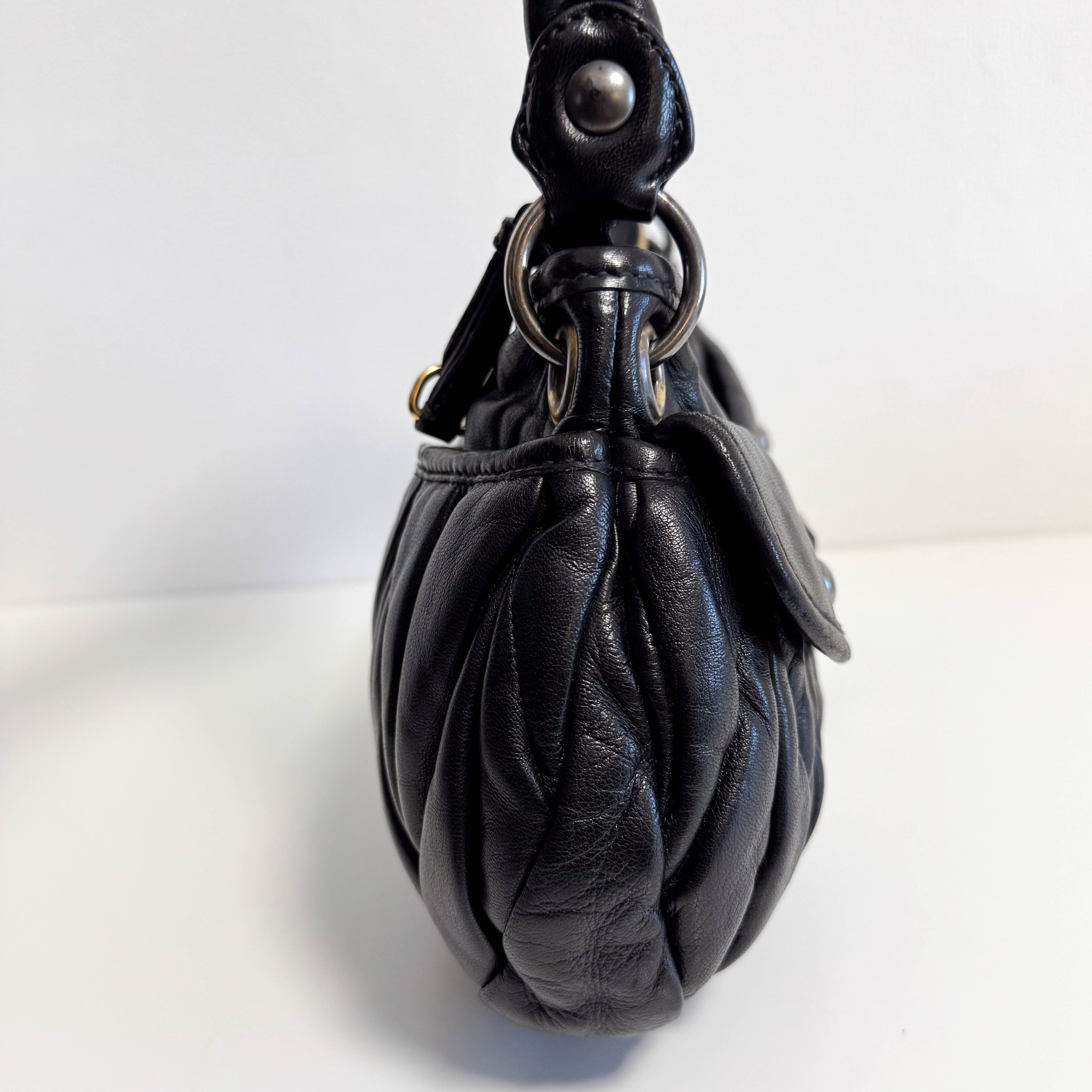 Matelasse Black Leather Hobo Shoulder Bag