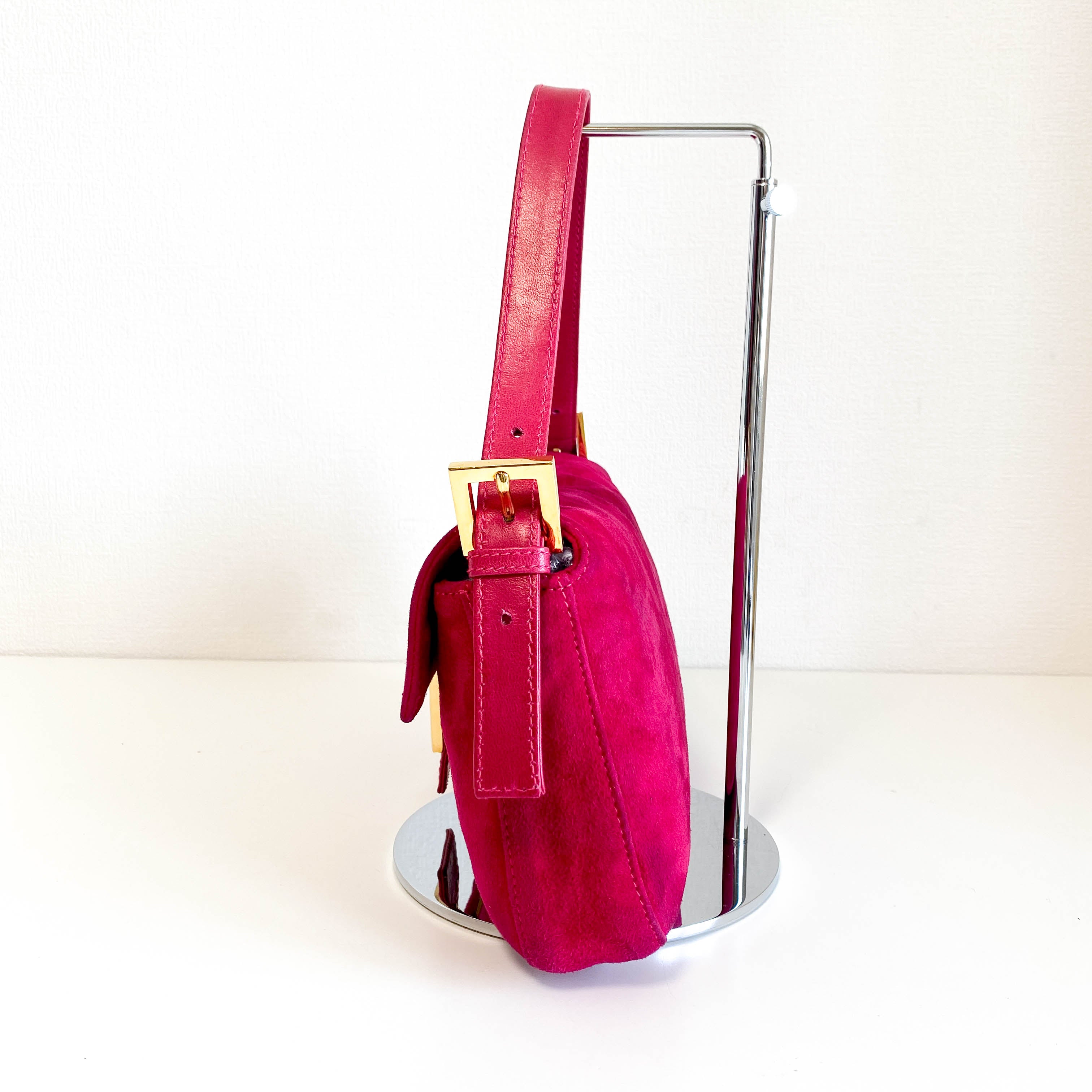 Baguette Pink Suede Shoulder Bag