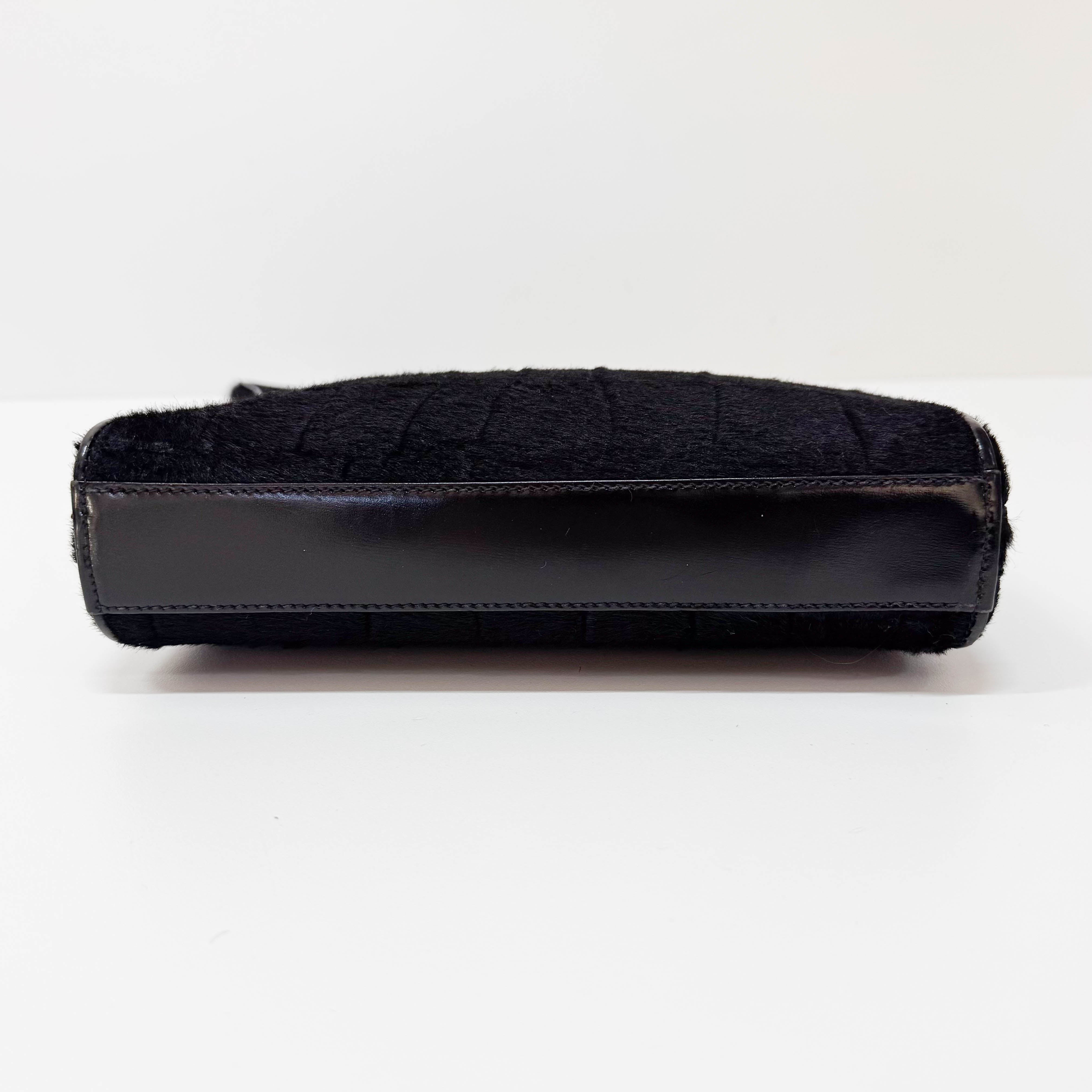 Black Croc Pattern Pony Hair Shoulder Bag